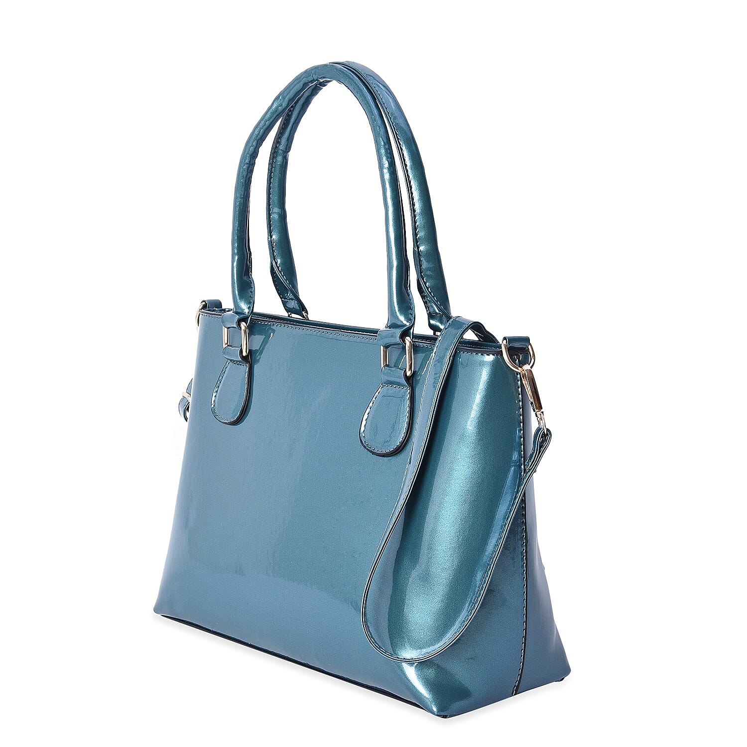 Metallic Teal Green Colour Tote Bag with Detachable Shoulder Strap and Zipper Closure (Size 48x24x11.5 Cm)