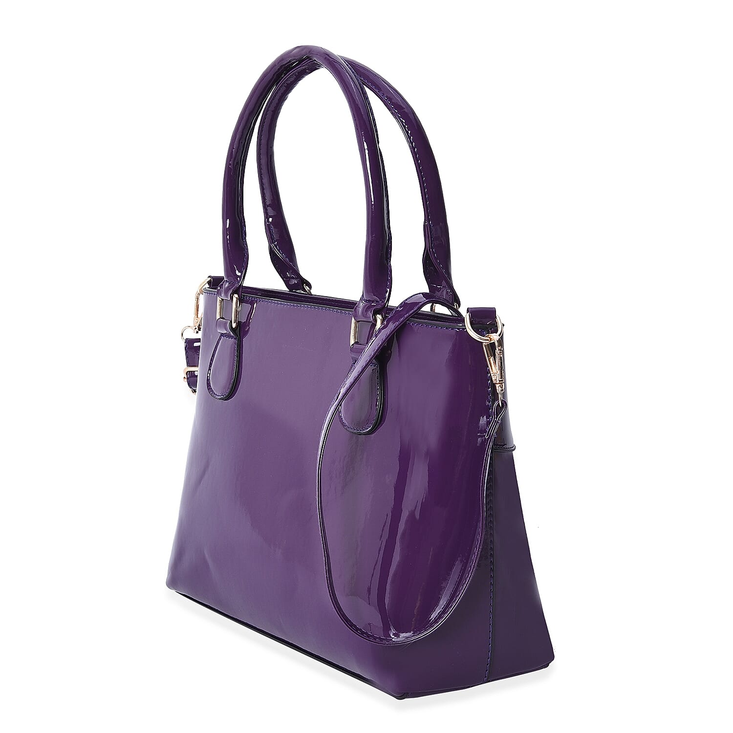 Metallic Cyber Grape Colour Tote Bag with Detachable Shoulder Strap and Zipper Closure (Size 48x24x11.5 Cm)