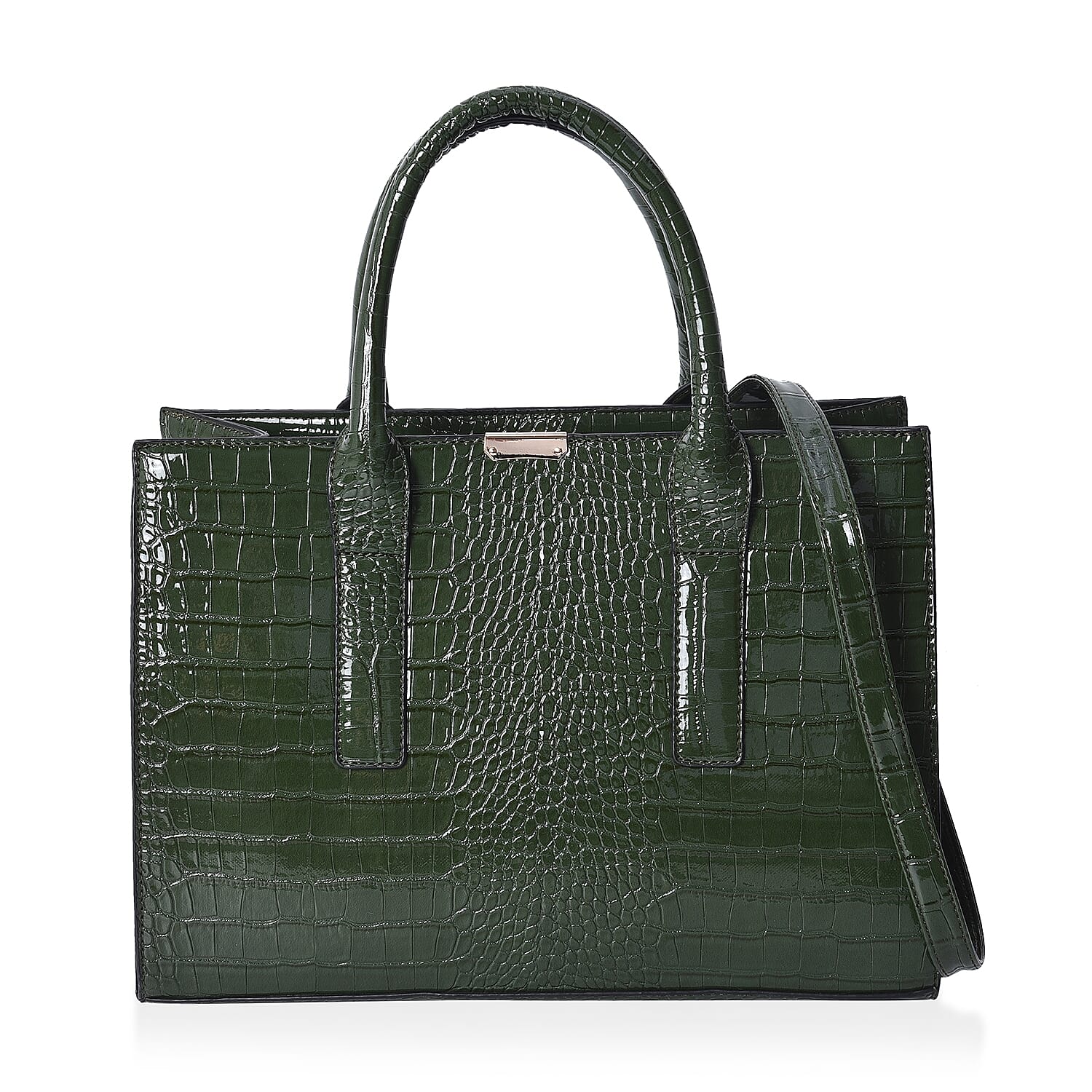 Croc Embossed Tote Bag with Detachable Shoulder Strap (Size 32x25x13 Cm) - Green