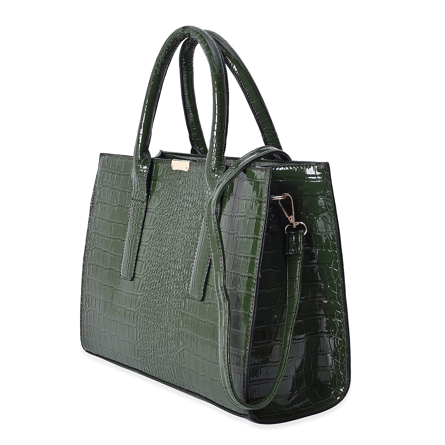 Croc Embossed Tote Bag with Detachable Shoulder Strap (Size 32x25x13 Cm) - Green