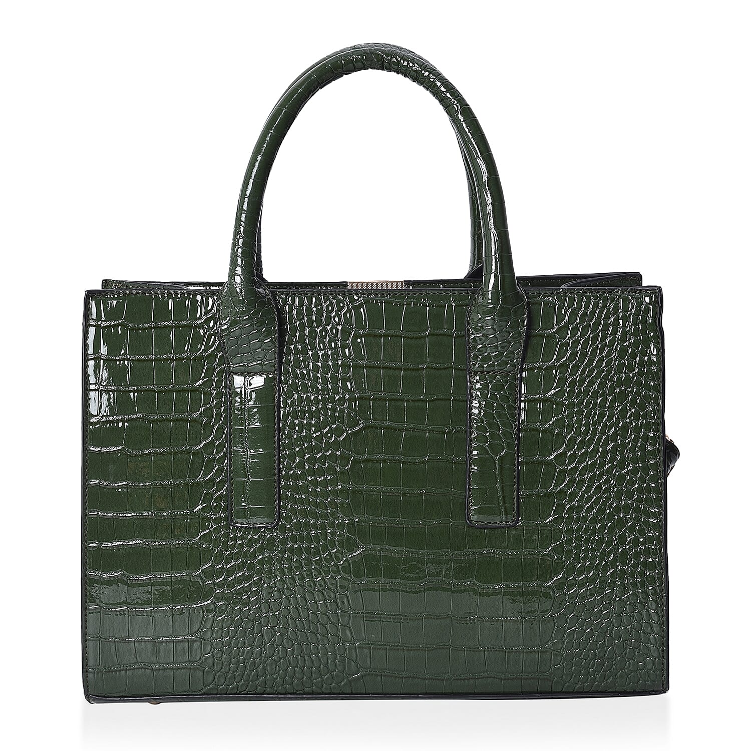 Croc Embossed Tote Bag with Detachable Shoulder Strap (Size 32x25x13 Cm) - Green