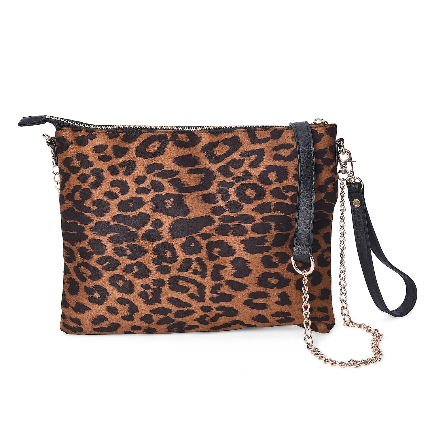 Leopard Pattern Crossbody Bag with Detachable Shoulder Strap (Size 26x20 Cm) - Brown