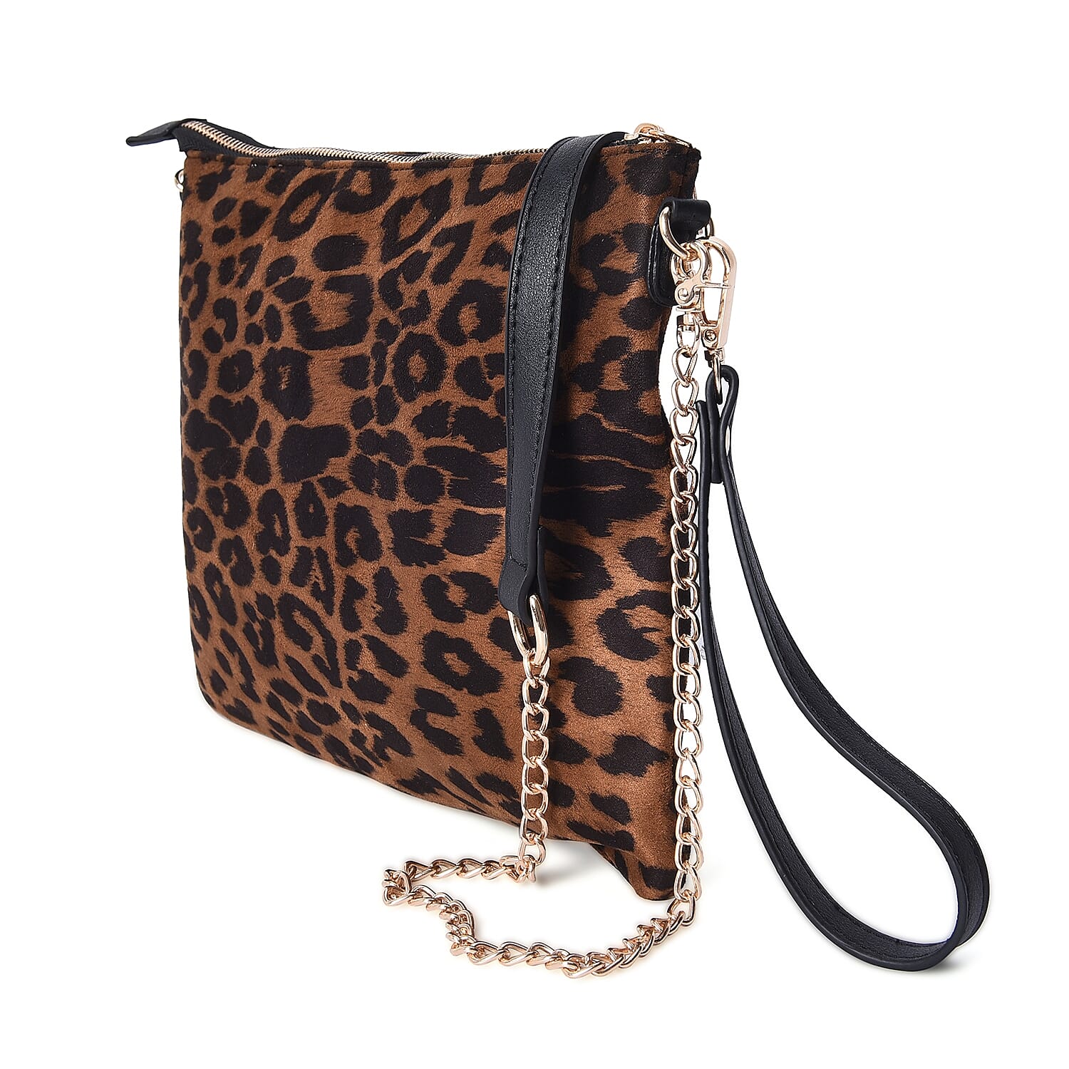 Leopard Pattern Crossbody Bag with Detachable Shoulder Strap (Size 26x20 Cm) - Brown