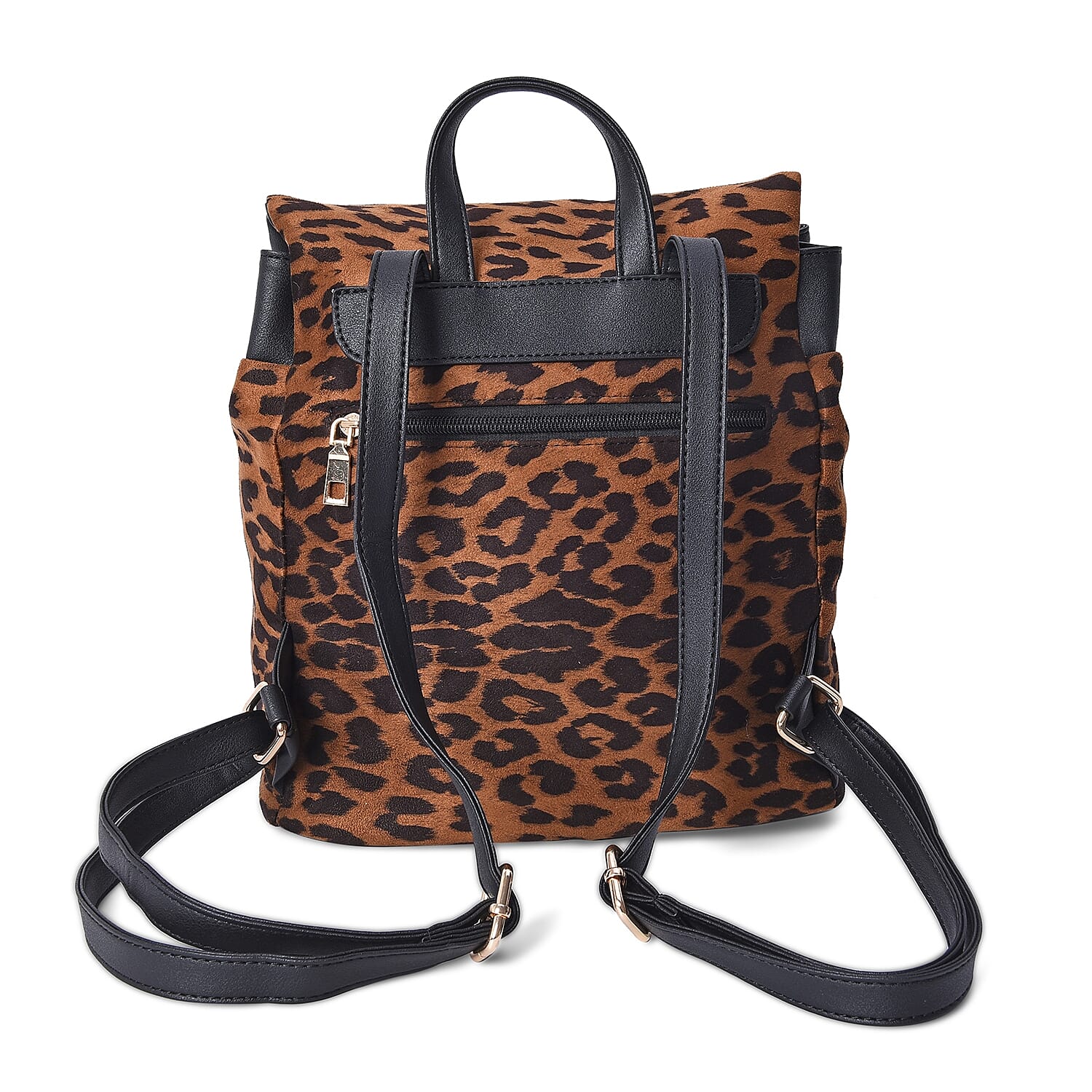 Leopard Pattern Velvet Backpack with Magnetic, Drawstrings and Flap Closure (Size 27x31x12 Cm) - Brown