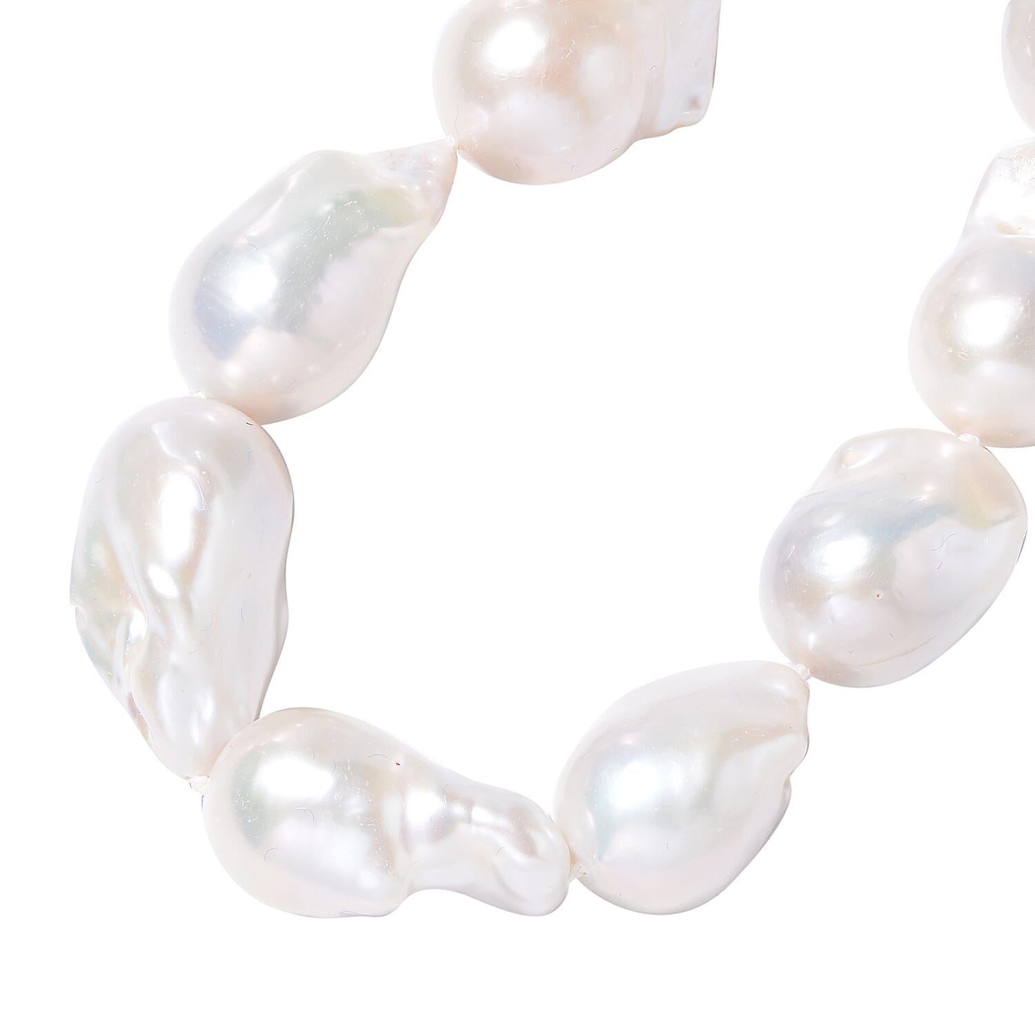 White Baroque Pearl Necklace (Size 18) in Rhodium Sterling Silver