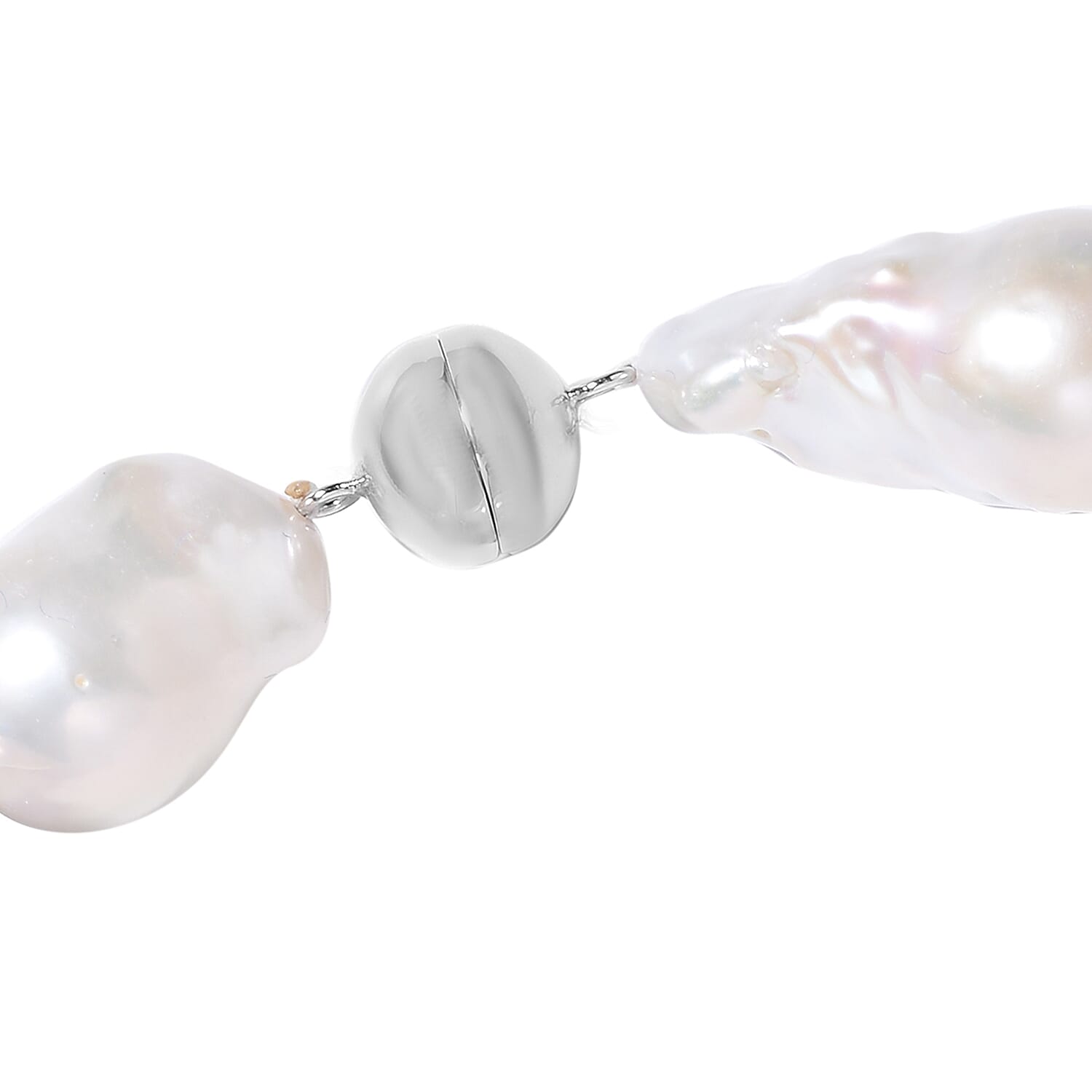 White Baroque Pearl Necklace (Size 18) in Rhodium Sterling Silver