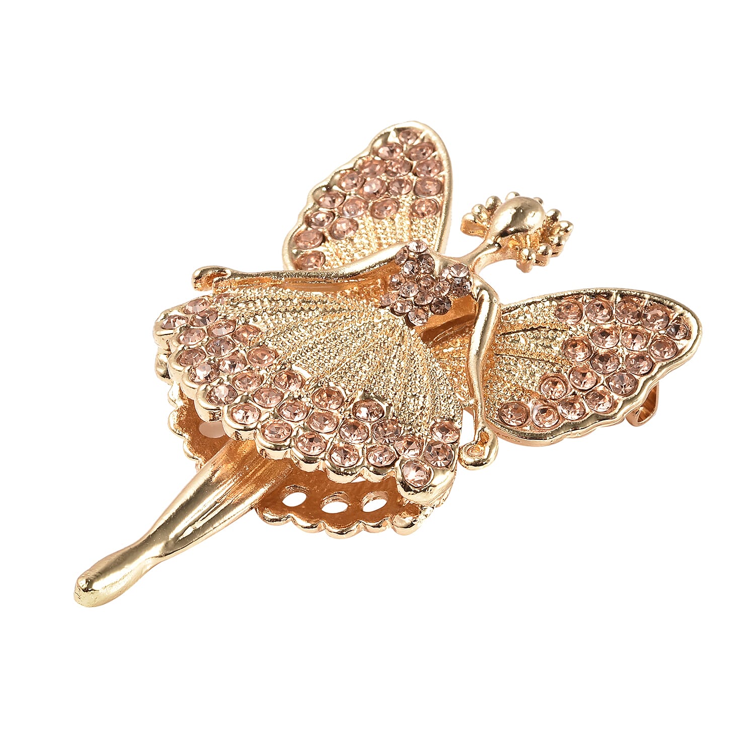 Champagne Colour Austrian Crystal (Rnd) Fairy Brooch in Yellow Gold Tone