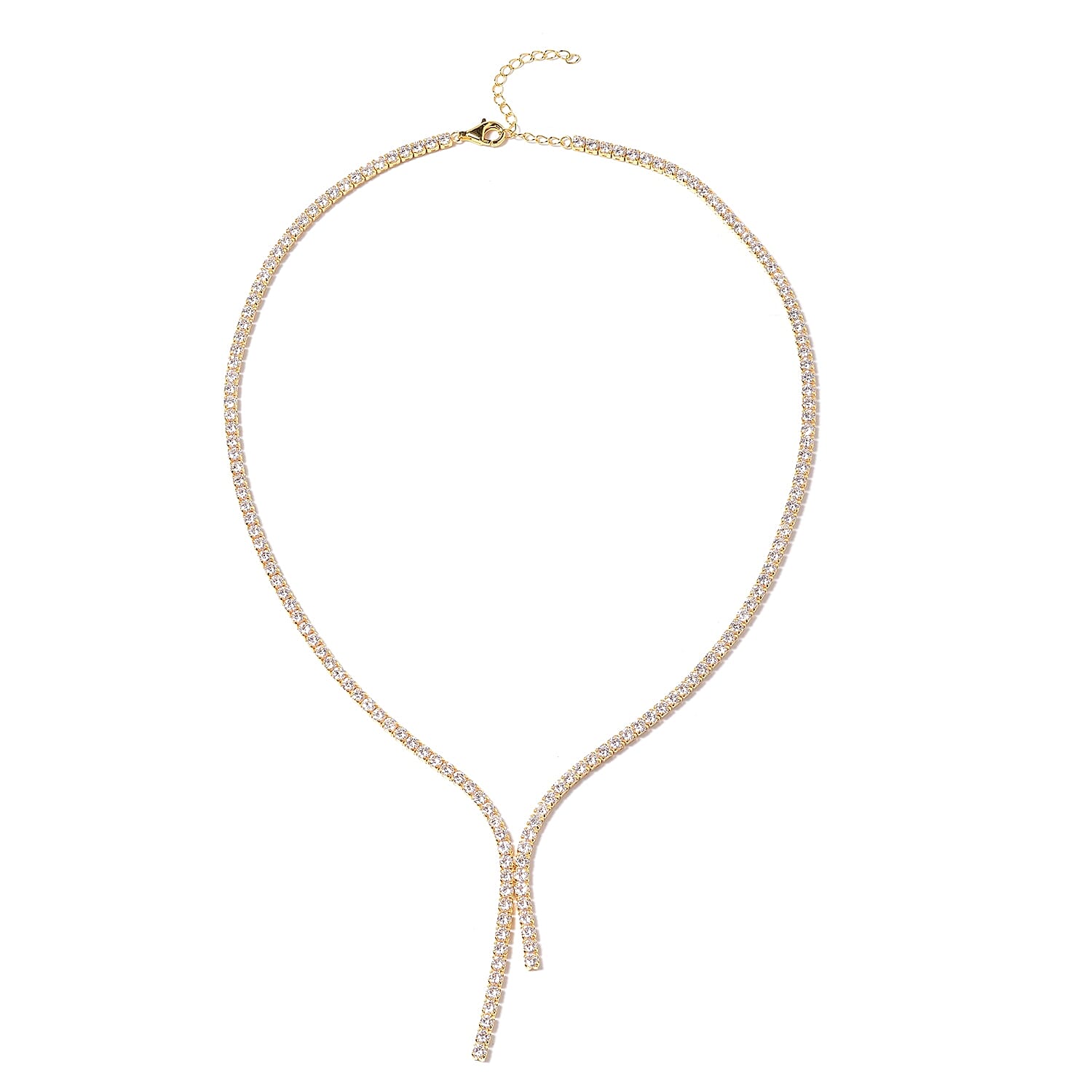 ELANZA AAA Cubic Zirconia (Rnd) Tennis Necklace (Size 18 with 2.5 inch Extender) in Gold Overlay Sterling Silver, Silver wt 12.00 Gms Eq Carat Wt 21.80 Cts