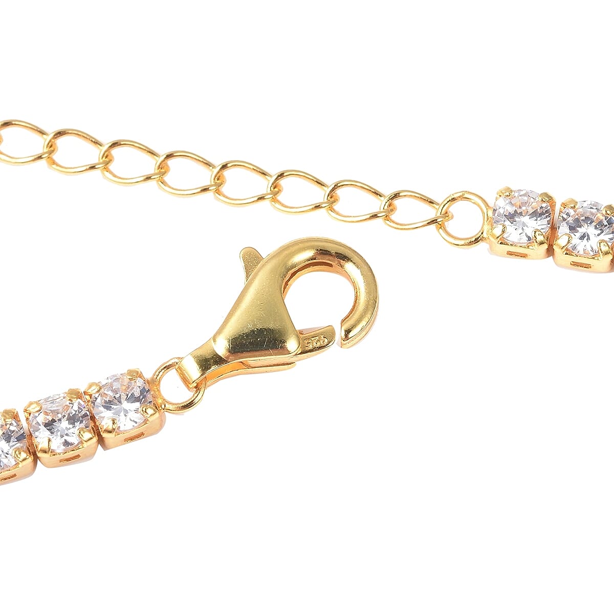 ELANZA AAA Cubic Zirconia (Rnd) Tennis Necklace (Size 18 with 2.5 inch Extender) in Gold Overlay Sterling Silver, Silver wt 12.00 Gms Eq Carat Wt 21.80 Cts