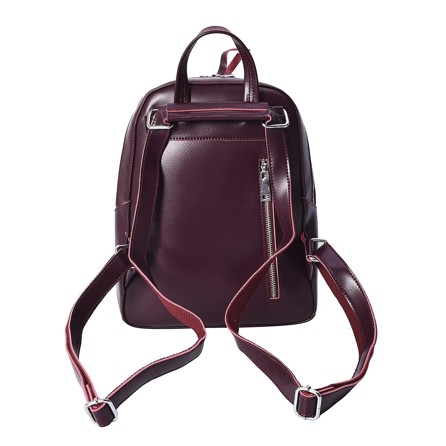 100% Genuine Leather Croc Embossed Backpack with Double Zip Closure and Adjustable Shoulder Strap (Size 26x10.5x32.5 Cm) - Burgundy