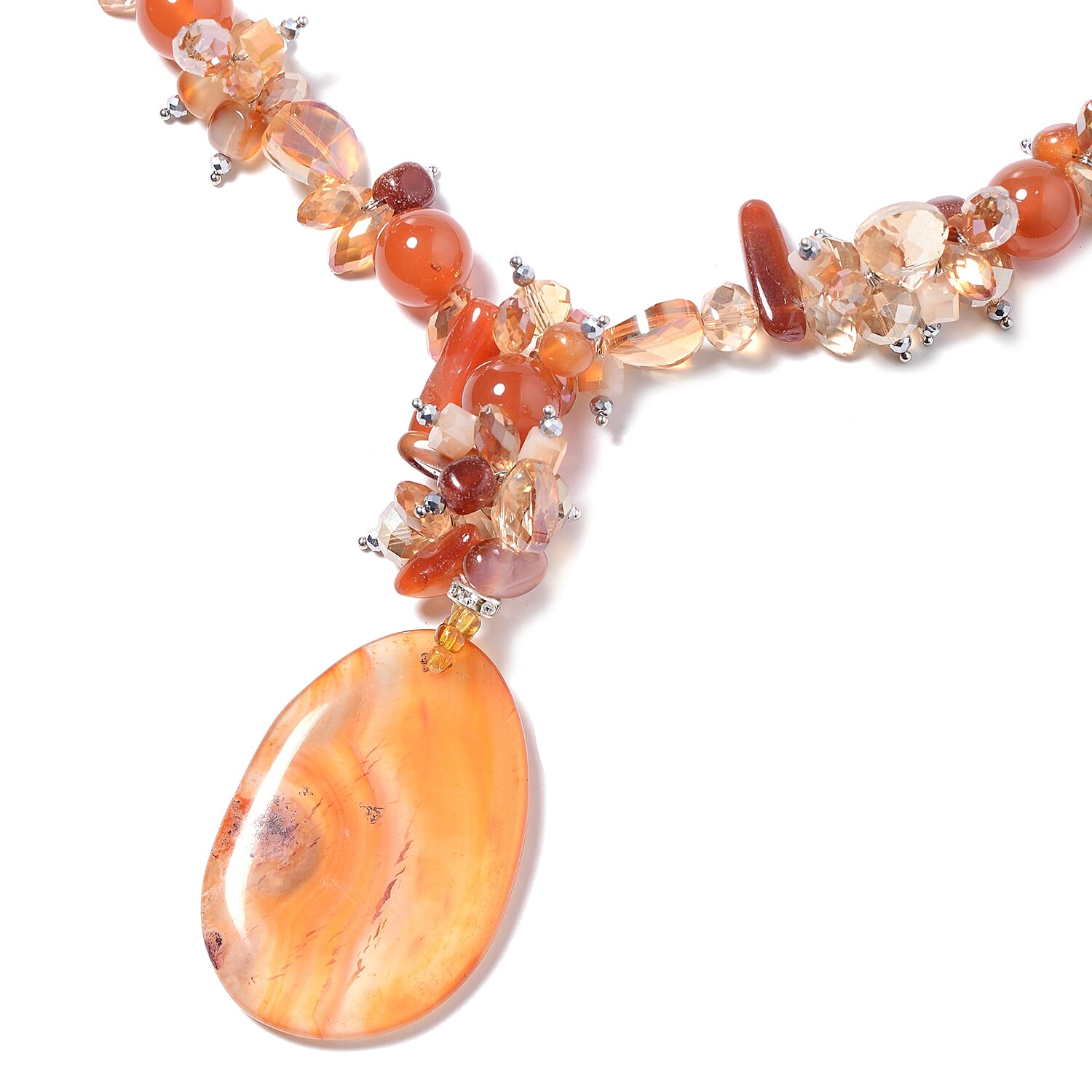 Red Agate, White Austrian Crystal and Multicolour Simulated Gemstone Necklace (Size 26 with 3 inch Extender) 250.00 Ct