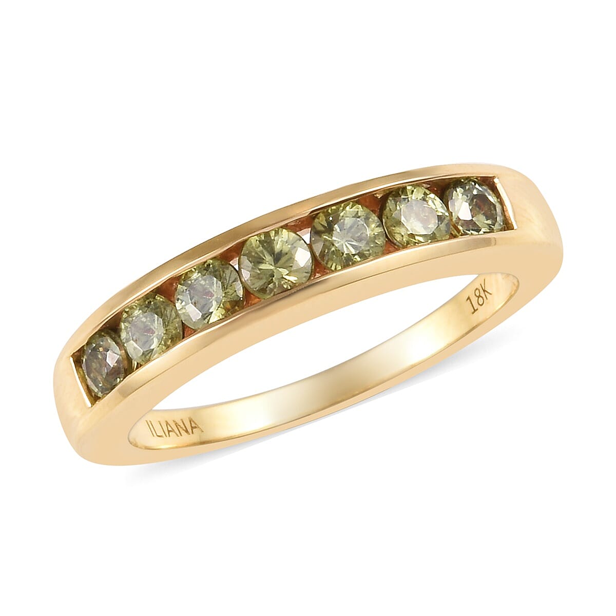 ILIANA 18K Yellow Gold AAA  Demantoid Garnet (Rnd) Half Eternity Band Ring 1.00 Ct.