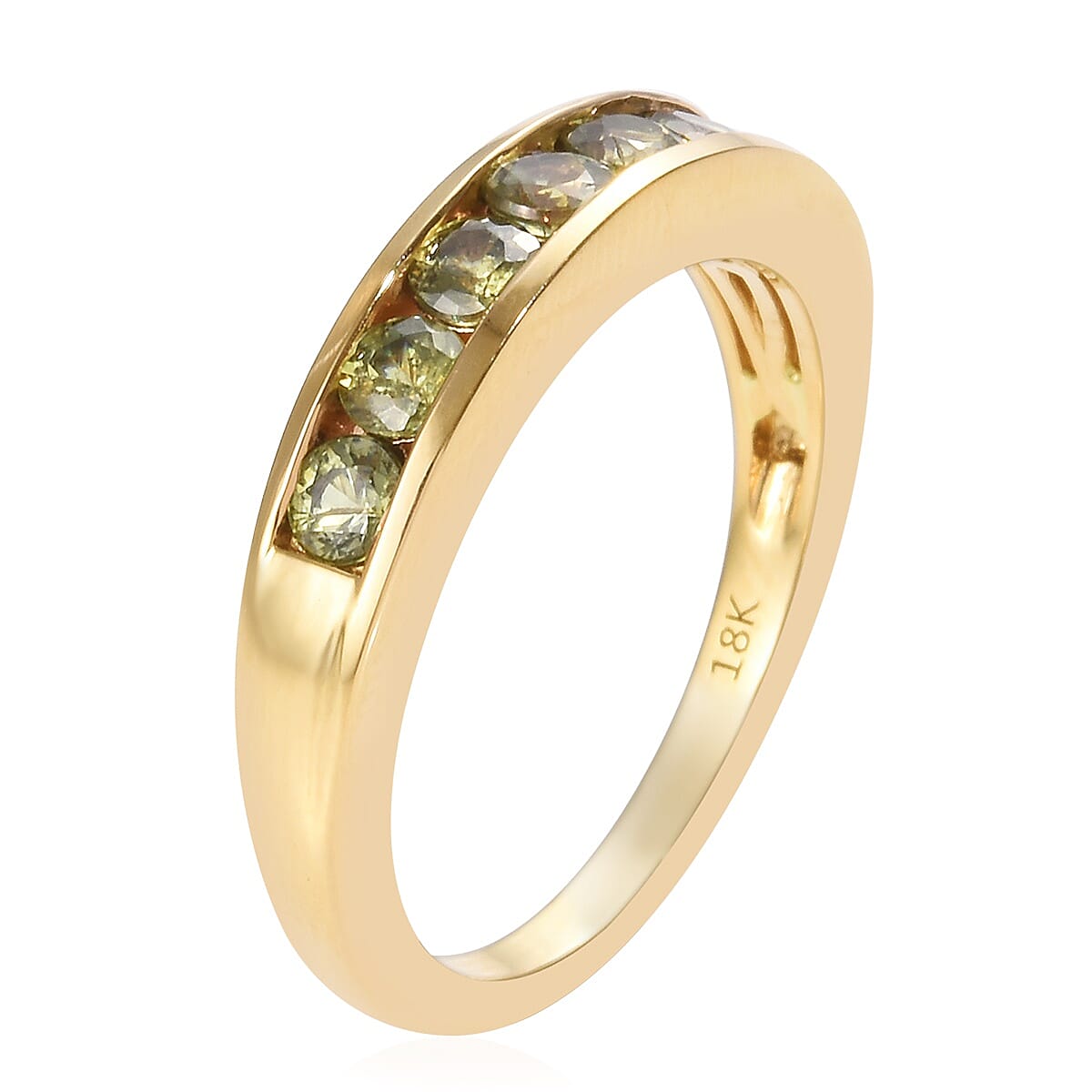 ILIANA 18K Yellow Gold AAA  Demantoid Garnet (Rnd) Half Eternity Band Ring 1.00 Ct.