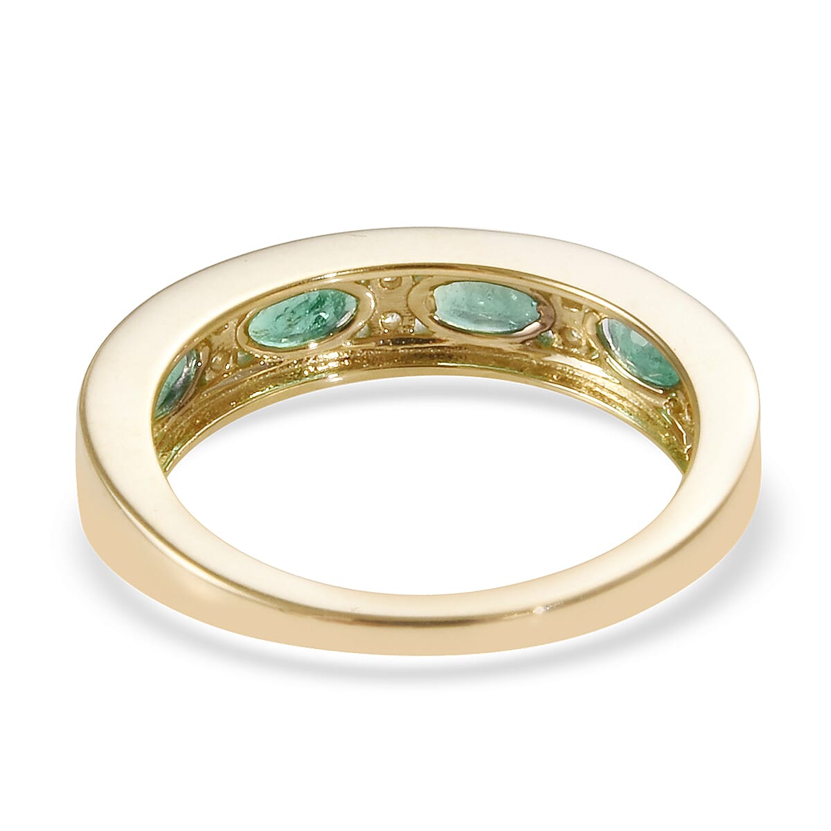 Limited Edition- 9K Yellow Gold Boyaca Colombian Emerald (Ovl), Diamond Band Ring 1.000 Ct.
