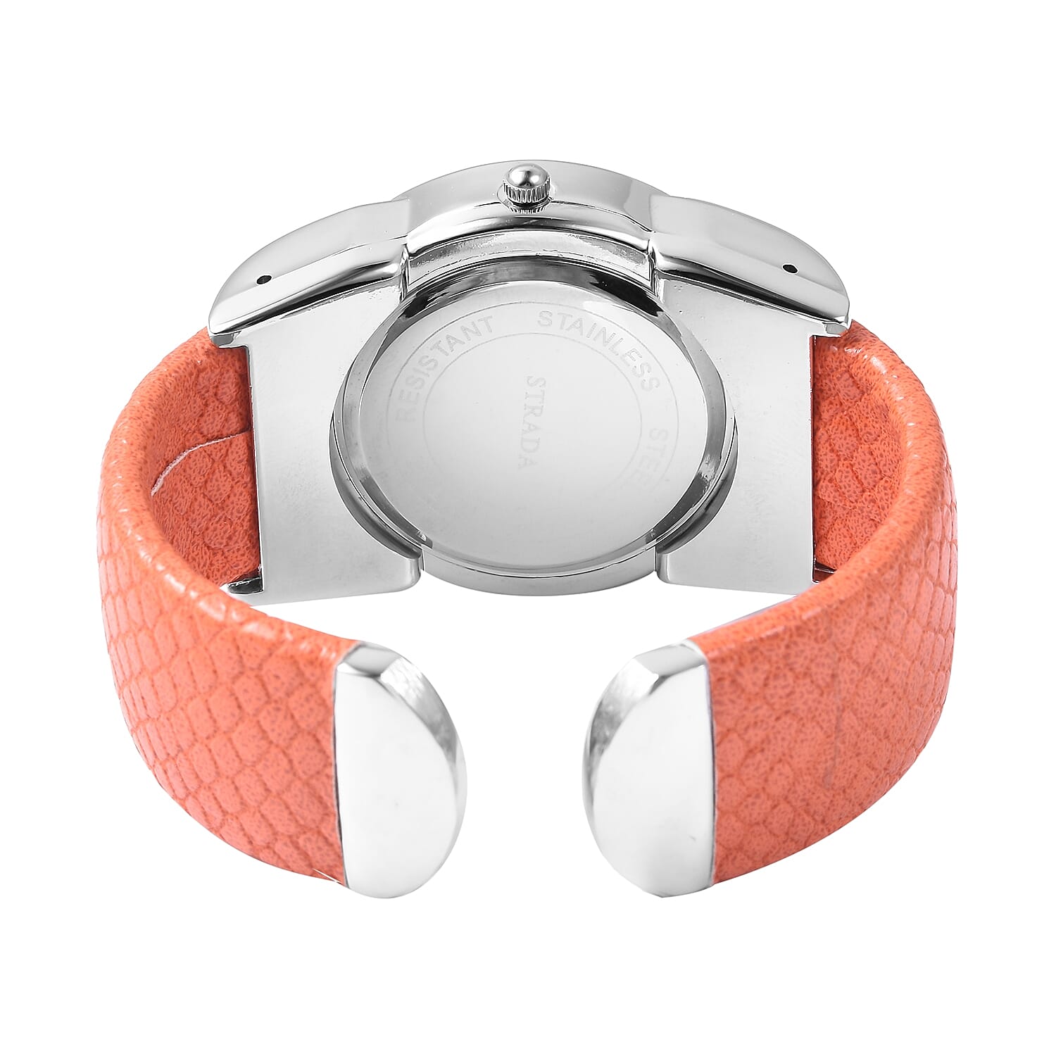 2 Piece Set - STRADA Japanese Movement Water Resistant Bangle Watch (6-7) with Simulated Fire Opal and White Austrian Crystal Pendant With Chain (Size 24 with 2.5 inch Extender) in Silver Plated