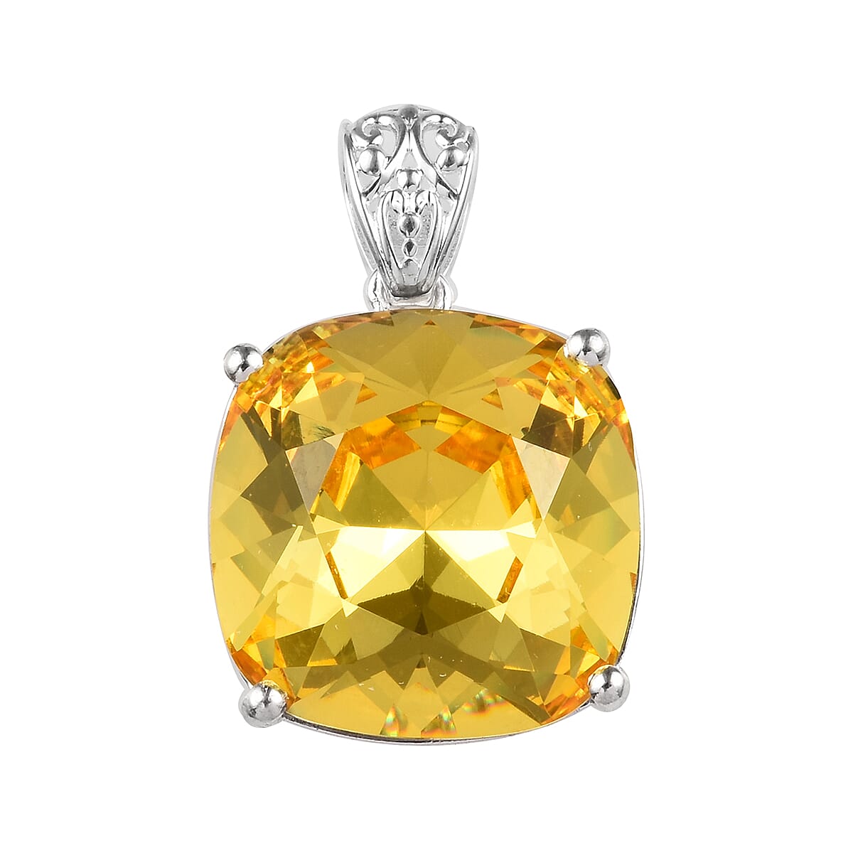 J Francis - Light Colorado Topaz Crystal (Cush) Solitaire Pendant in Sterling Silver