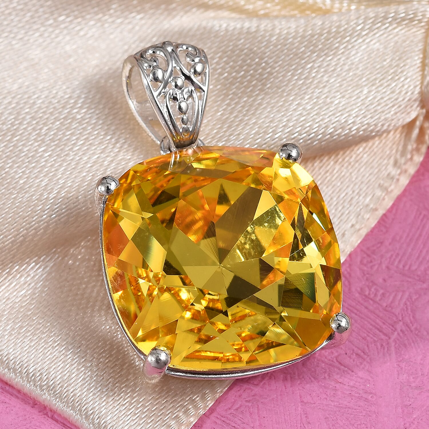 J Francis - Light Colorado Topaz Crystal (Cush) Solitaire Pendant in Sterling Silver