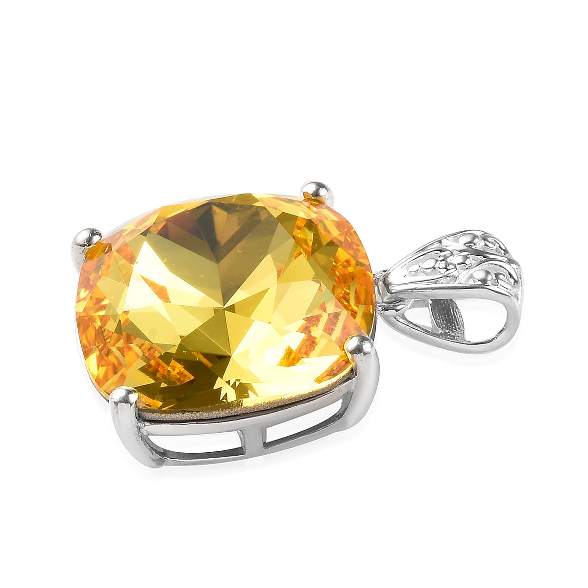 J Francis - Light Colorado Topaz Crystal (Cush) Solitaire Pendant in Sterling Silver