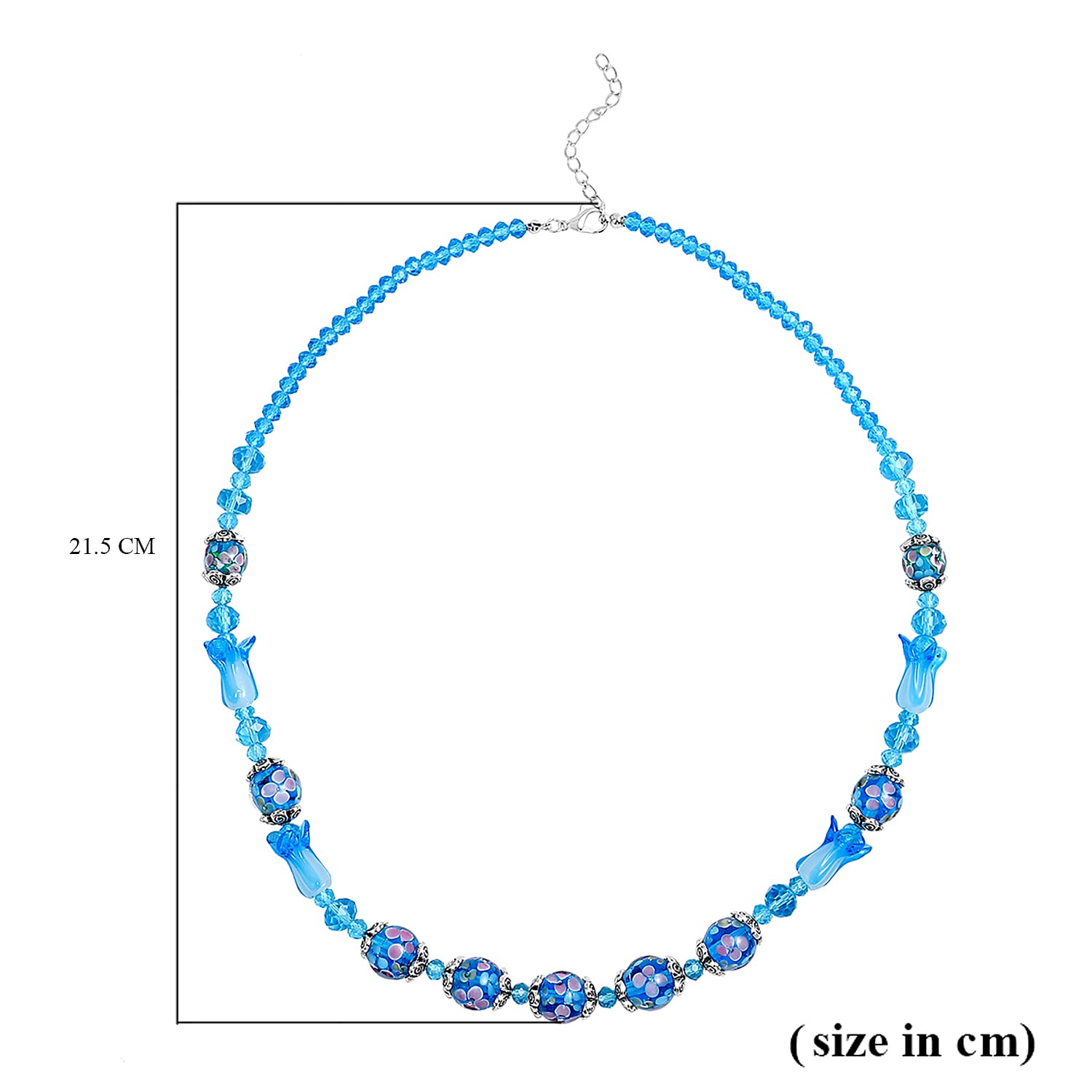 Blue Murano Style Glass and Simulated Aquamarine Necklace (Size 26 with 2 inch Extender) in Silver Tone Blue Murano Style Glass and Simulated Aquamarine Necklace (Size 26 with 2 inch Extender) in Silver Tone