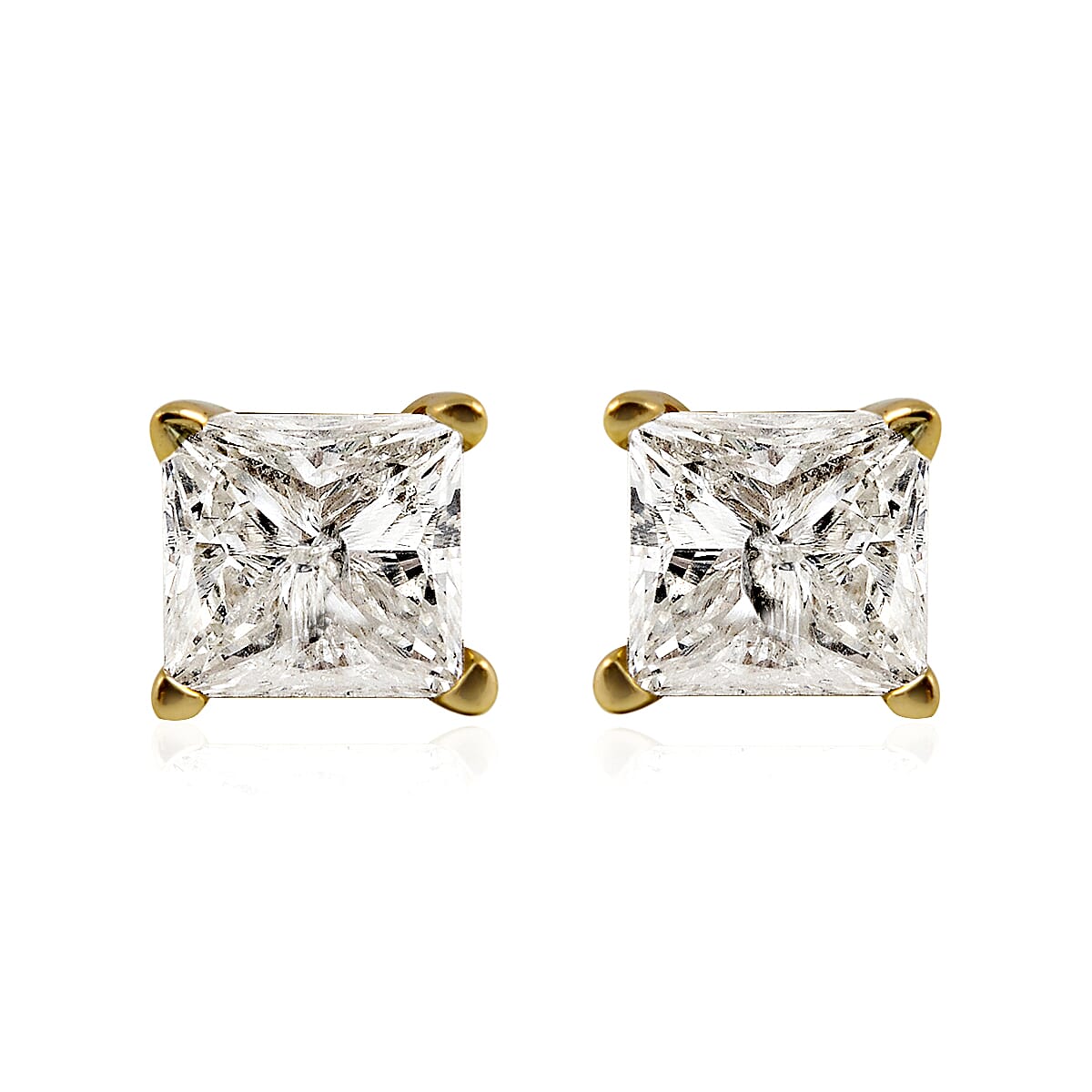 NY Close Out Deal -14K Yellow Gold EGL Certified Diamond (Princess Cut) (I2-I3/H-I) Earrings (with Push Back) 1.00 Ct.