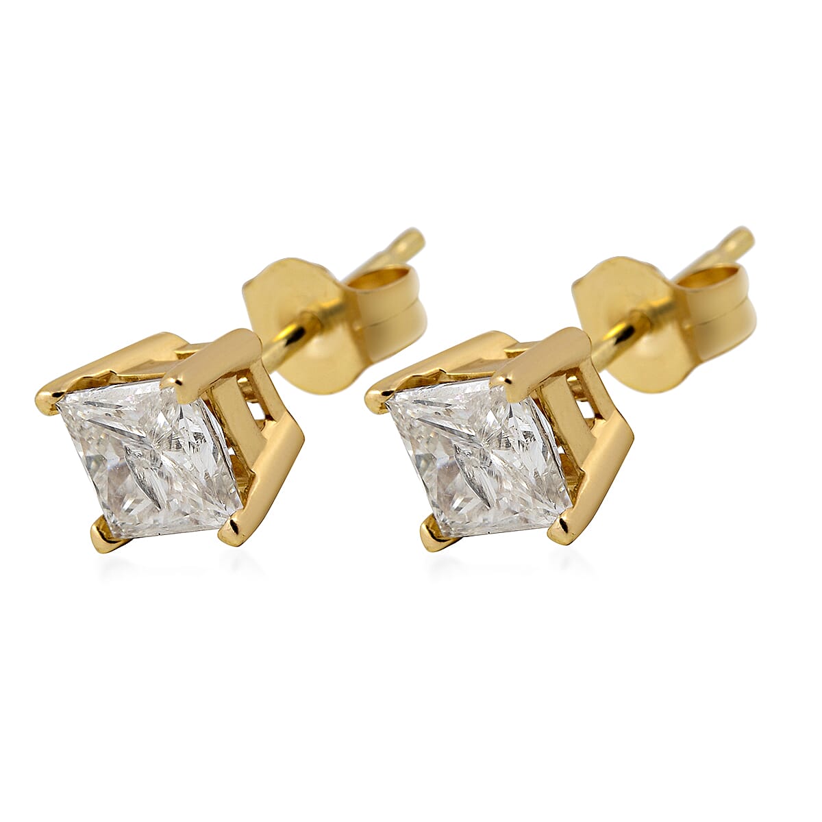 NY Close Out Deal -14K Yellow Gold EGL Certified Diamond (Princess Cut) (I2-I3/H-I) Earrings (with Push Back) 1.00 Ct.