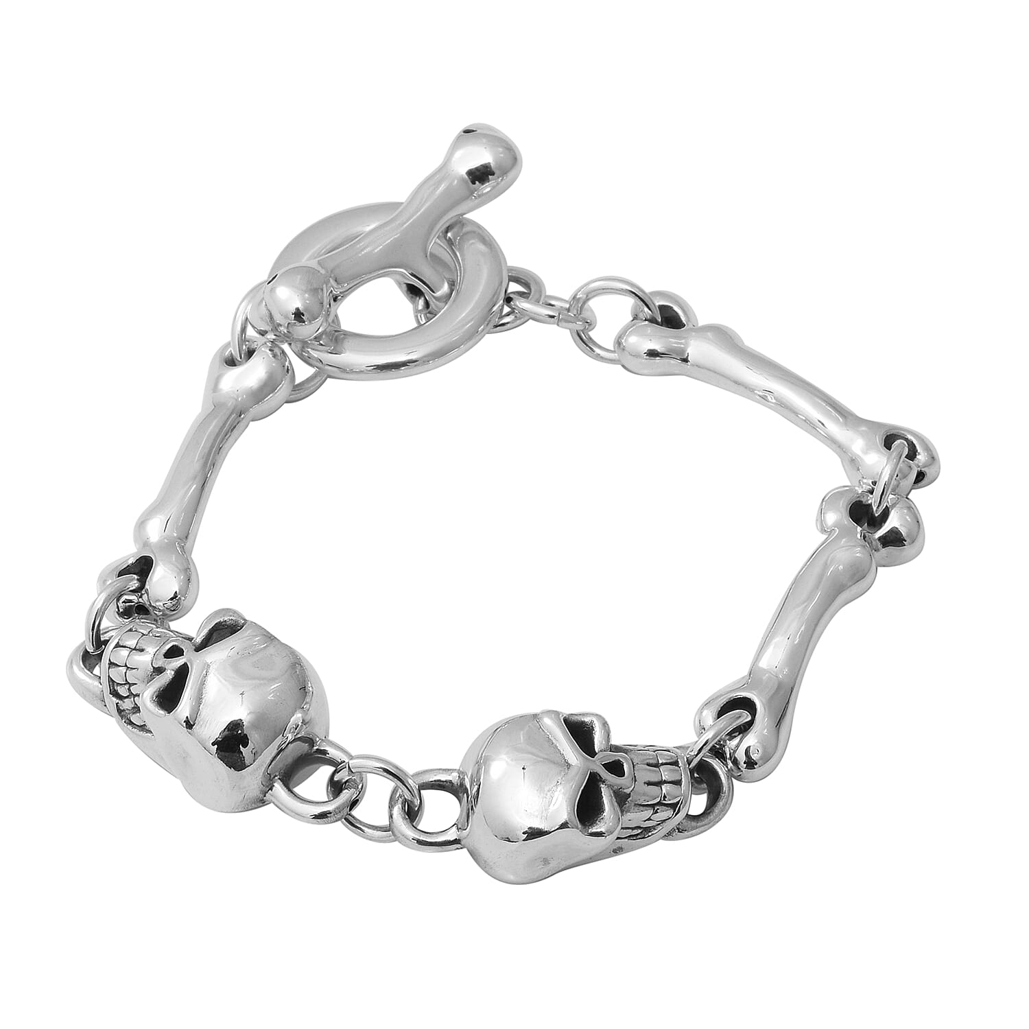 Sterling Silver Skull and Bone Bracelet (Size 7), Silver wt 13.19 Gms
