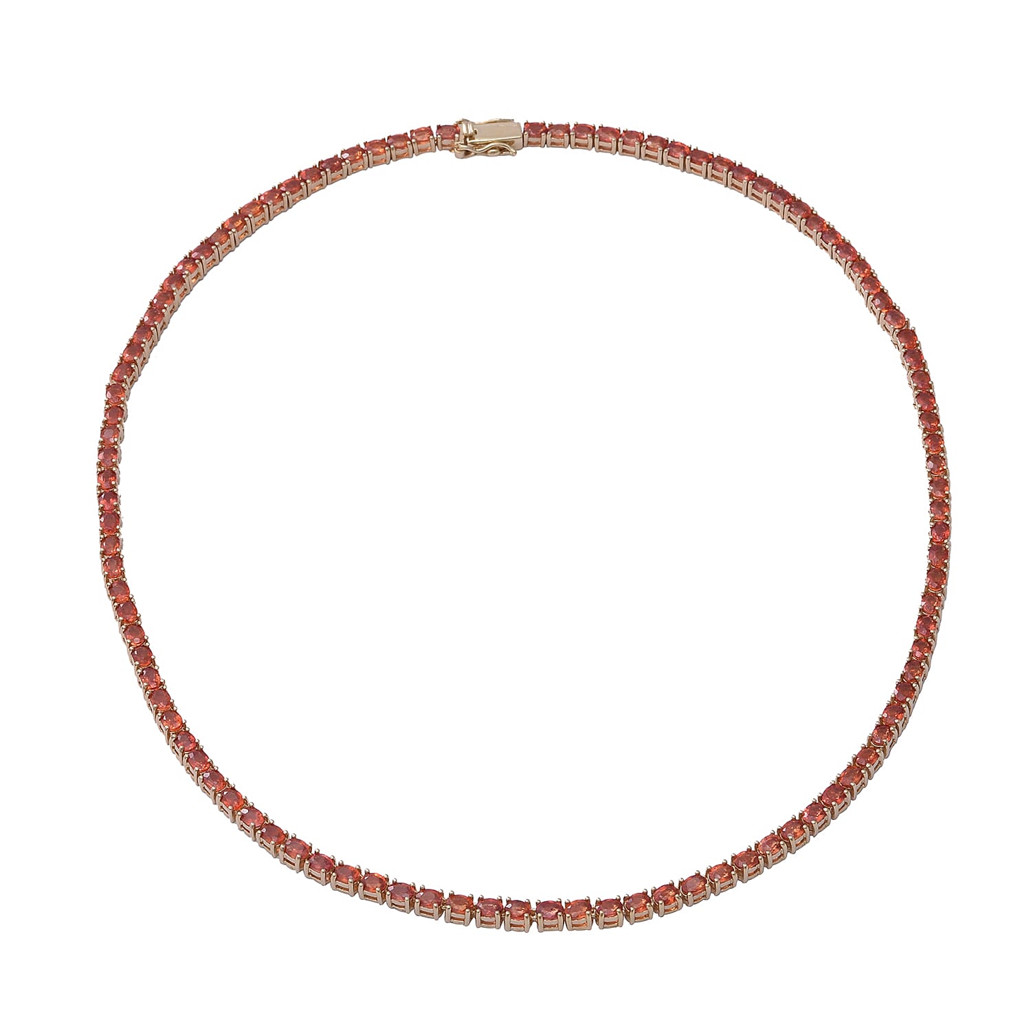 Orange Sapphire (Ovl) Tennis Necklace (Size 18) in Yellow Gold Overlay Sterling Silver 24.96 Ct, Silver wt 20.60 Gms, Number of Gemstone 104
