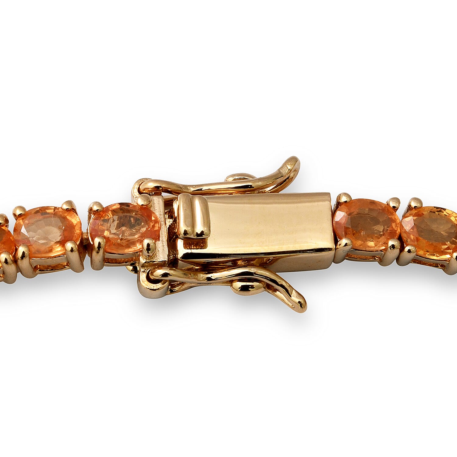 Orange Sapphire (Ovl) Tennis Necklace (Size 18) in Yellow Gold Overlay Sterling Silver 24.96 Ct, Silver wt 20.60 Gms, Number of Gemstone 104