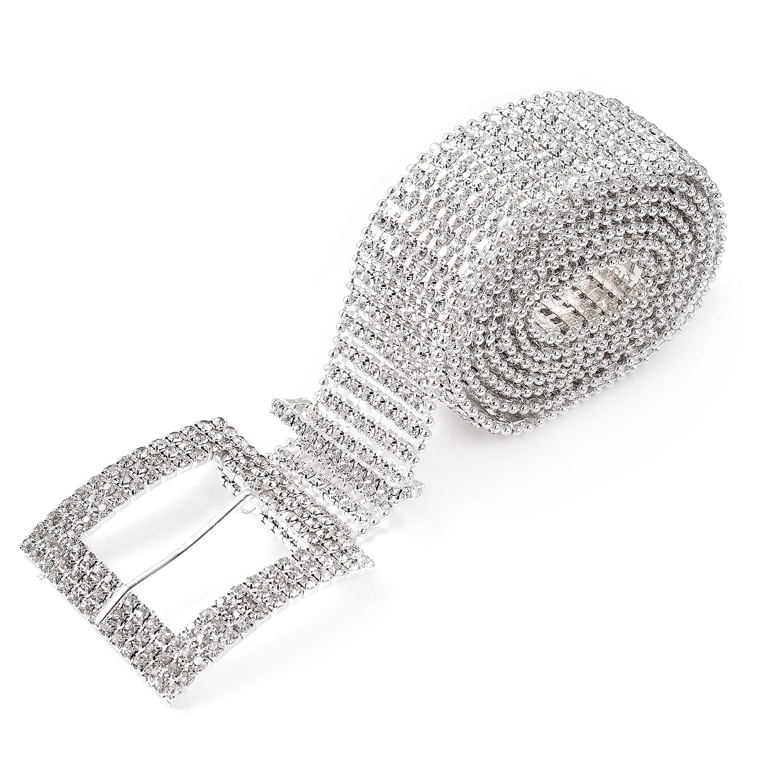 White Austrian Crystal Belt (Size 47.5 inch) in Silver Plated