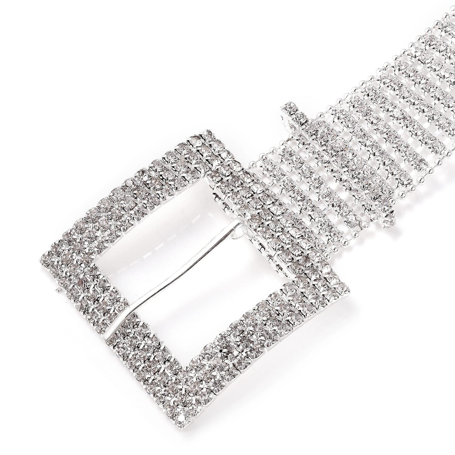 White Austrian Crystal Belt (Size 47.5 inch) in Silver Plated