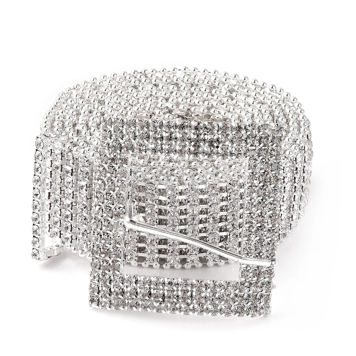 White Austrian Crystal Belt (Size 47.5 inch) in Silver Plated