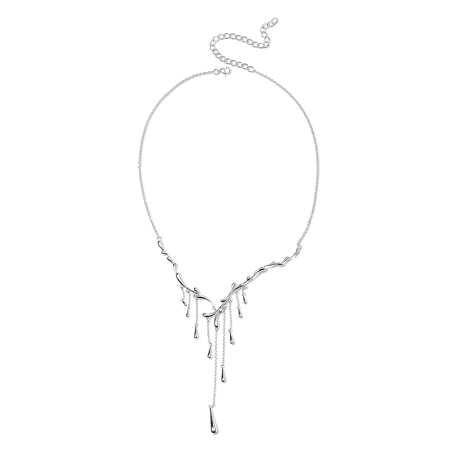 LucyQ Rhodium Overlay Sterling Silver Dripping Necklace (Size 16 with 4 inch Extender), Silver wt 14.39 Gms