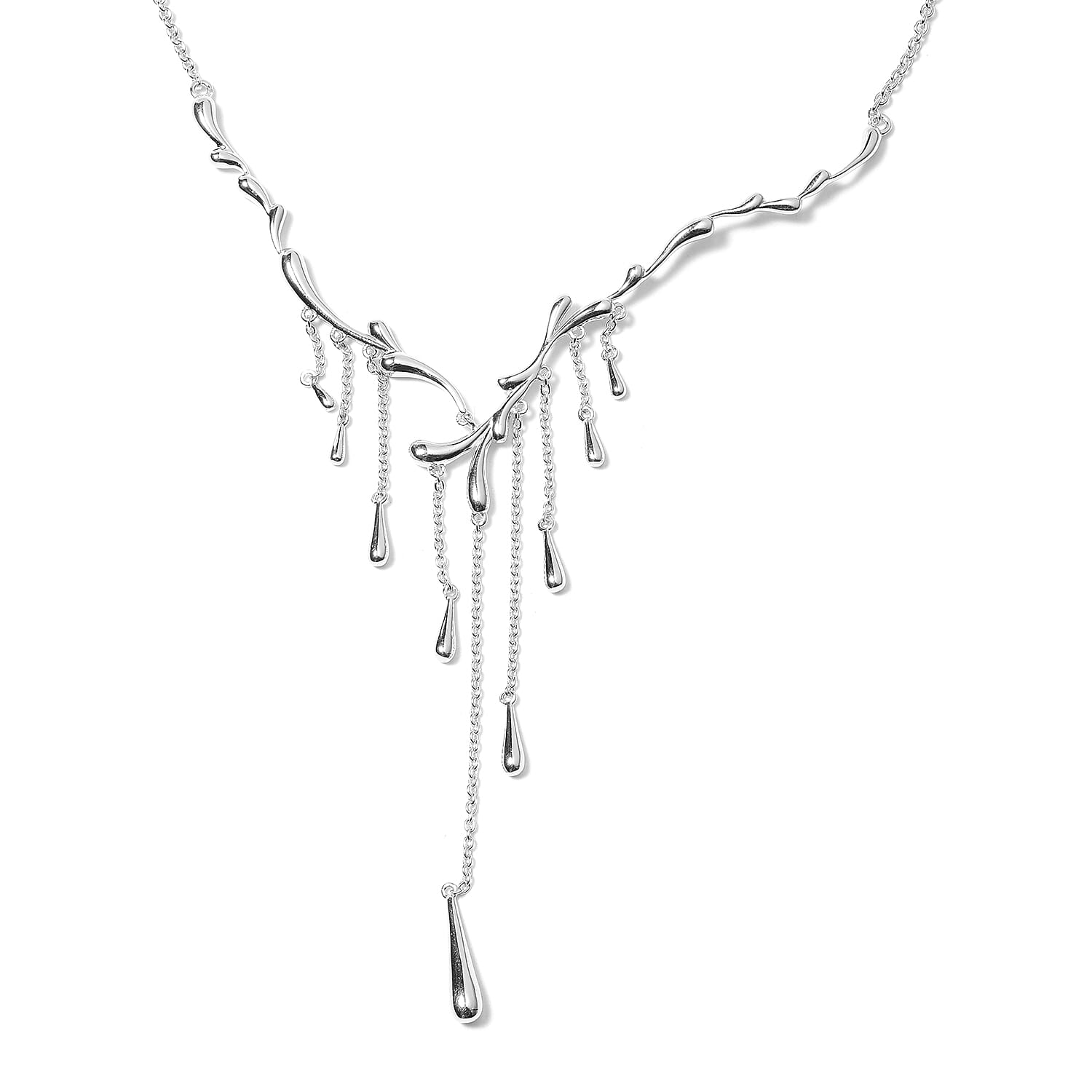 LucyQ Rhodium Overlay Sterling Silver Dripping Necklace (Size 16 with 4 inch Extender), Silver wt 14.39 Gms
