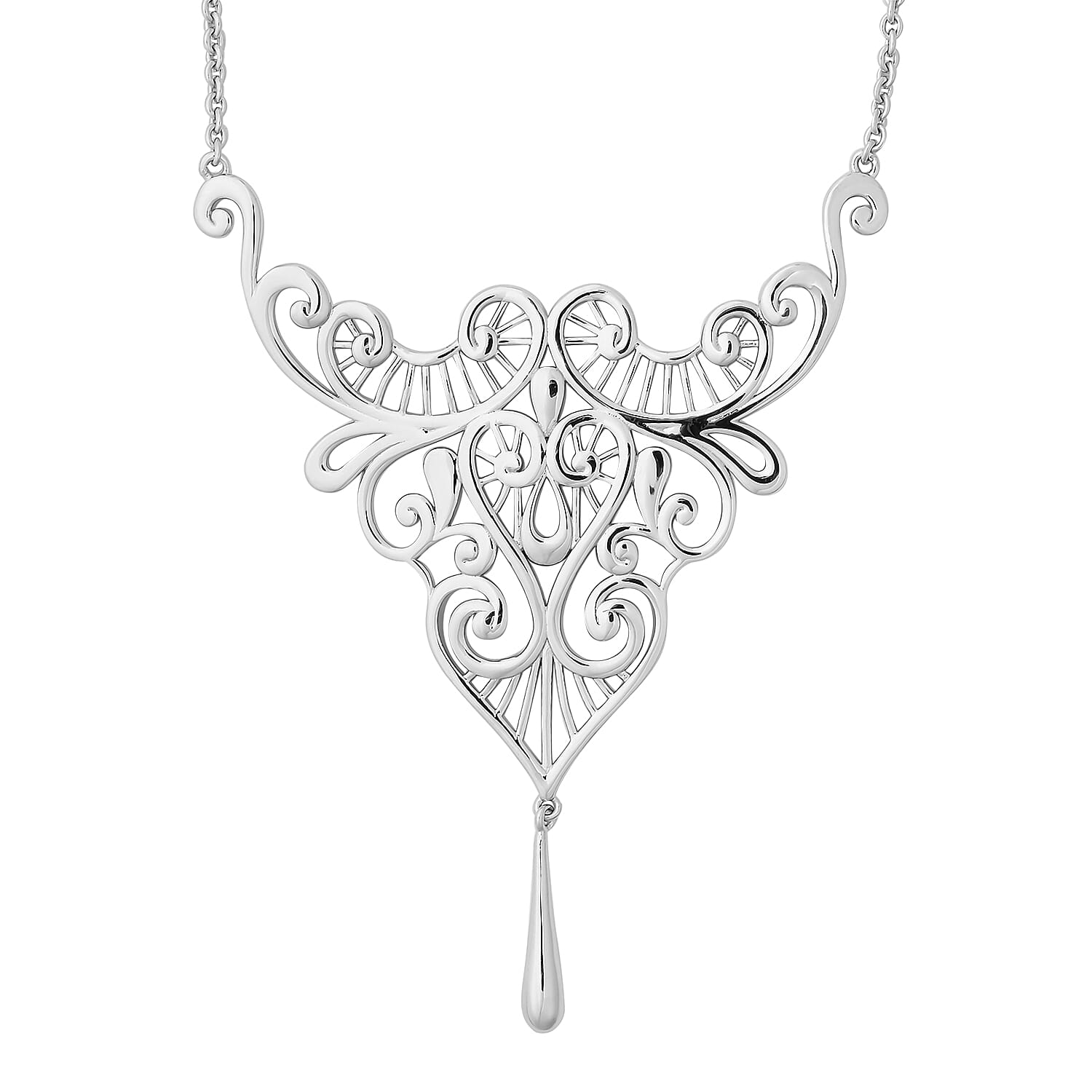 LucyQ Lace Collection - Rhodium Overlay Sterling Silver Necklace (Size 16 with 4 inch Extender), Silver wt 13.90 Gms