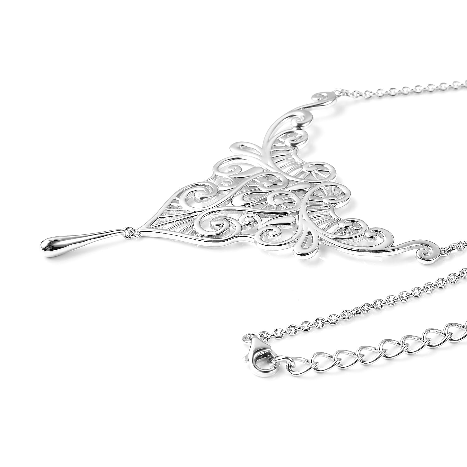 LucyQ Lace Collection - Rhodium Overlay Sterling Silver Necklace (Size 16 with 4 inch Extender), Silver wt 13.90 Gms