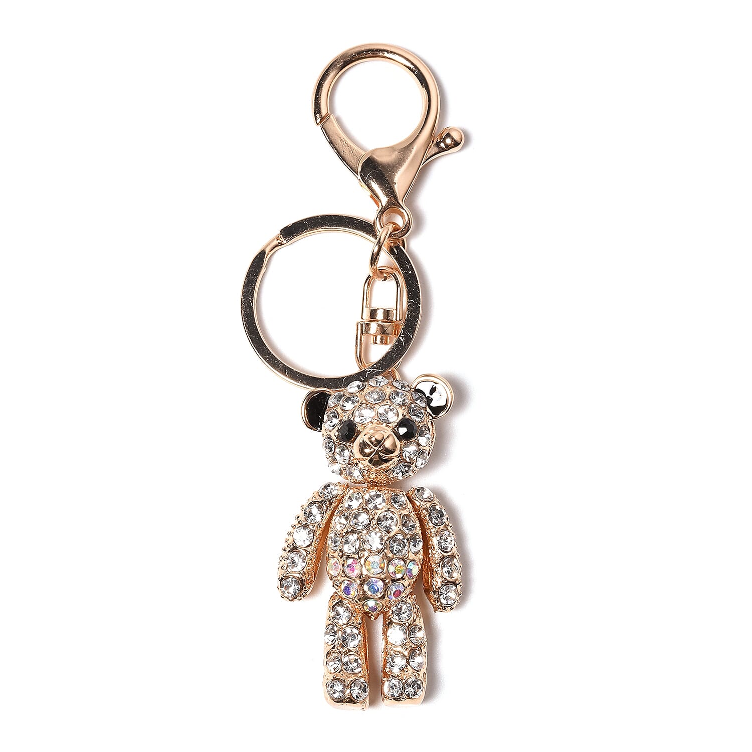 Set of 3 - Black, White and Multicolour Austrian Crystal Frog, Teddy Bear and Giraffe Enamelled Keychain in Gold Tone