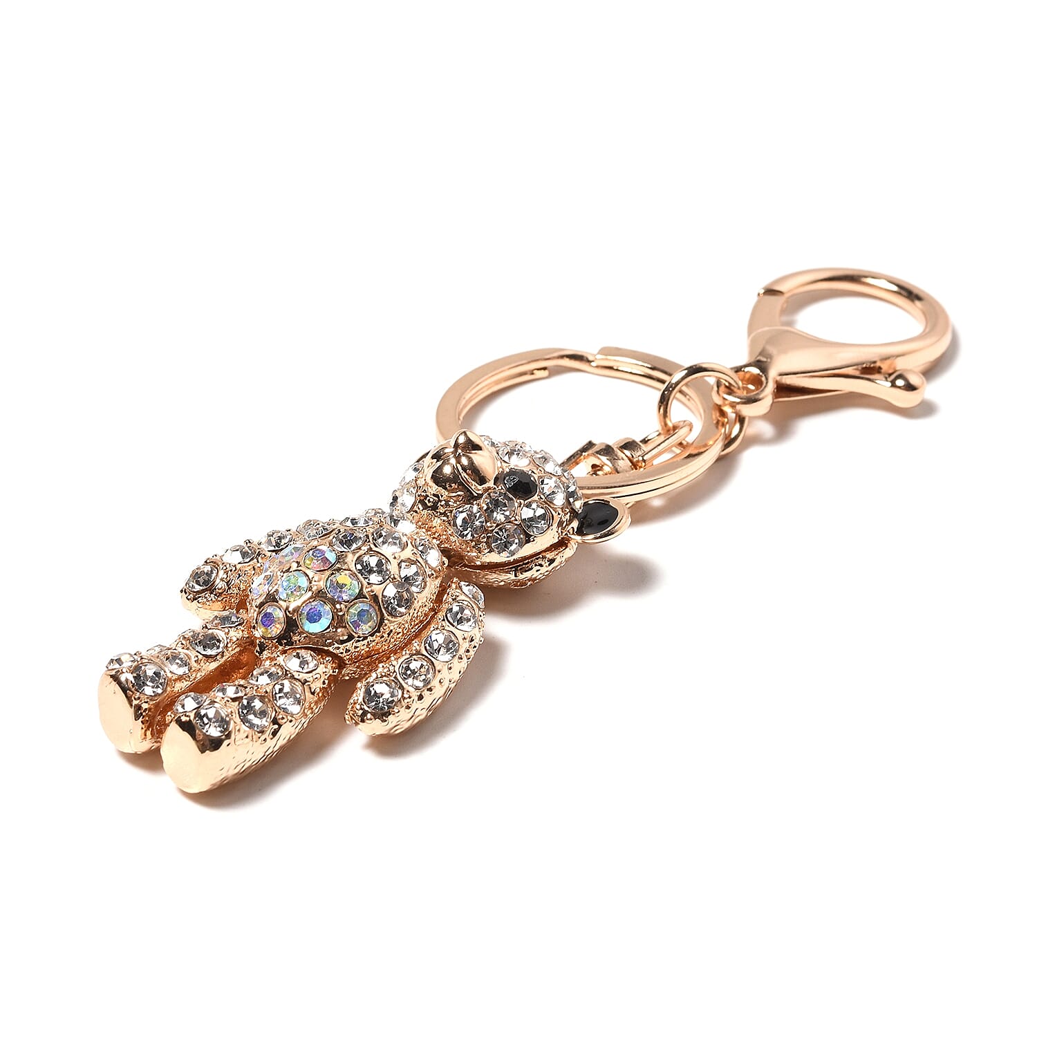 Set of 3 - Black, White and Multicolour Austrian Crystal Frog, Teddy Bear and Giraffe Enamelled Keychain in Gold Tone