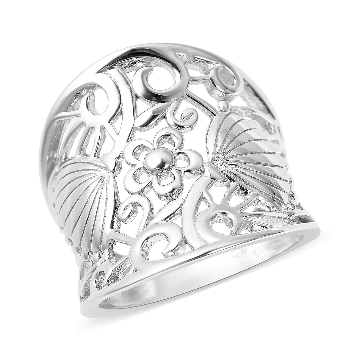 Lucy Q Rhodium Overlay Floral Ring in Sterling Silver