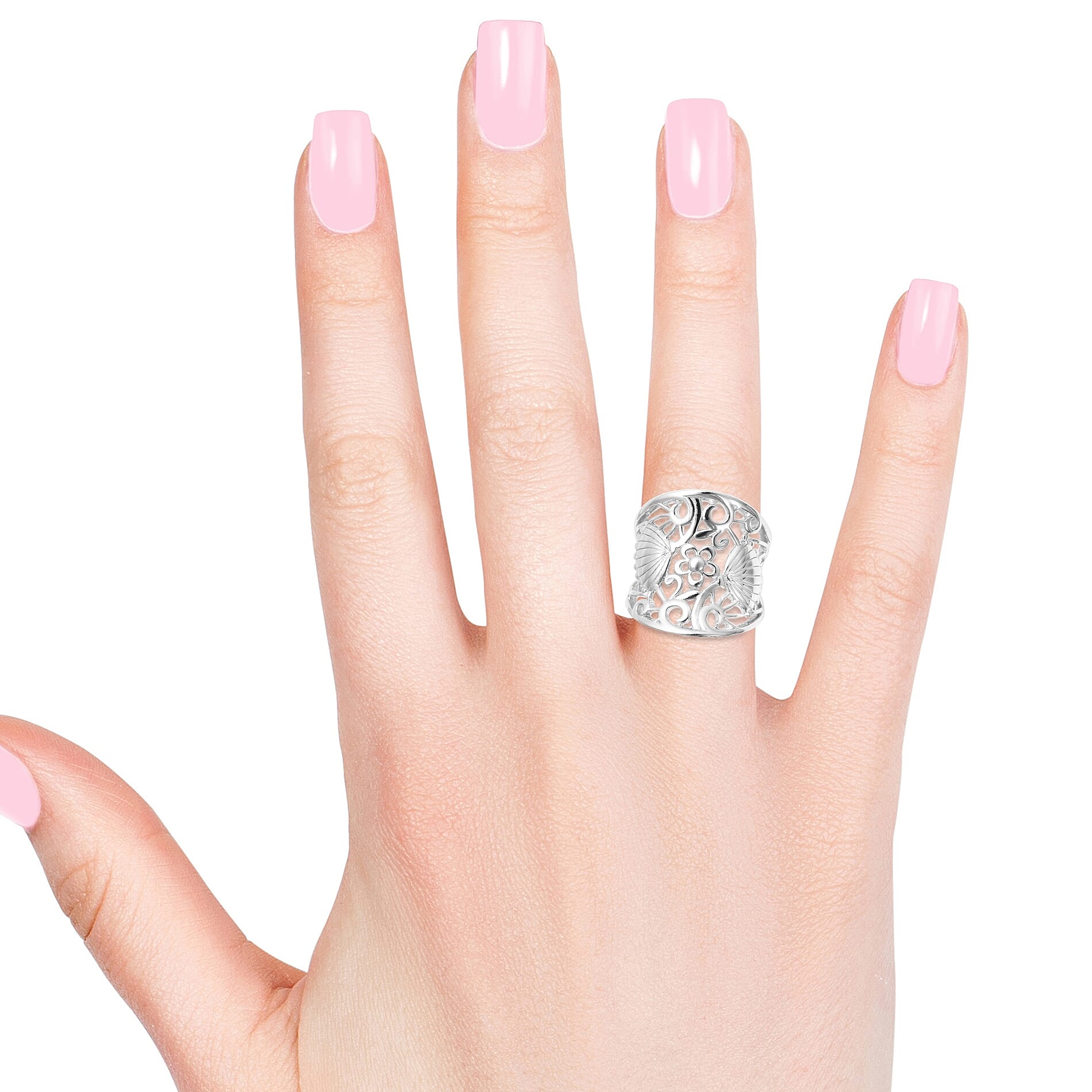 Lucy Q Rhodium Overlay Floral Ring in Sterling Silver