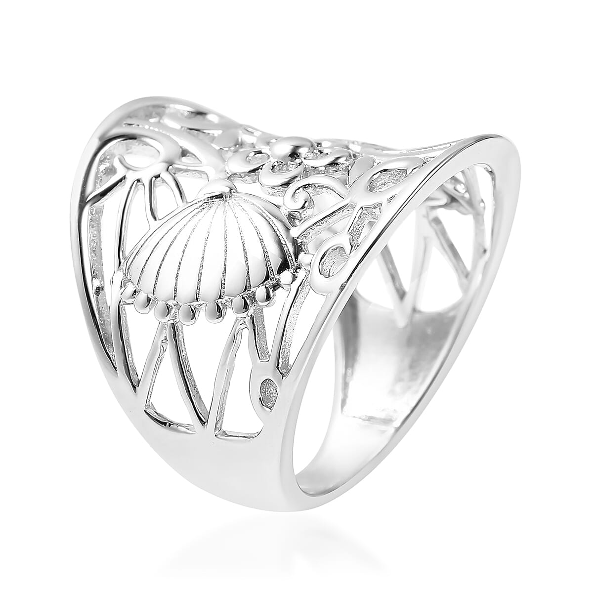 Lucy Q Rhodium Overlay Floral Ring in Sterling Silver