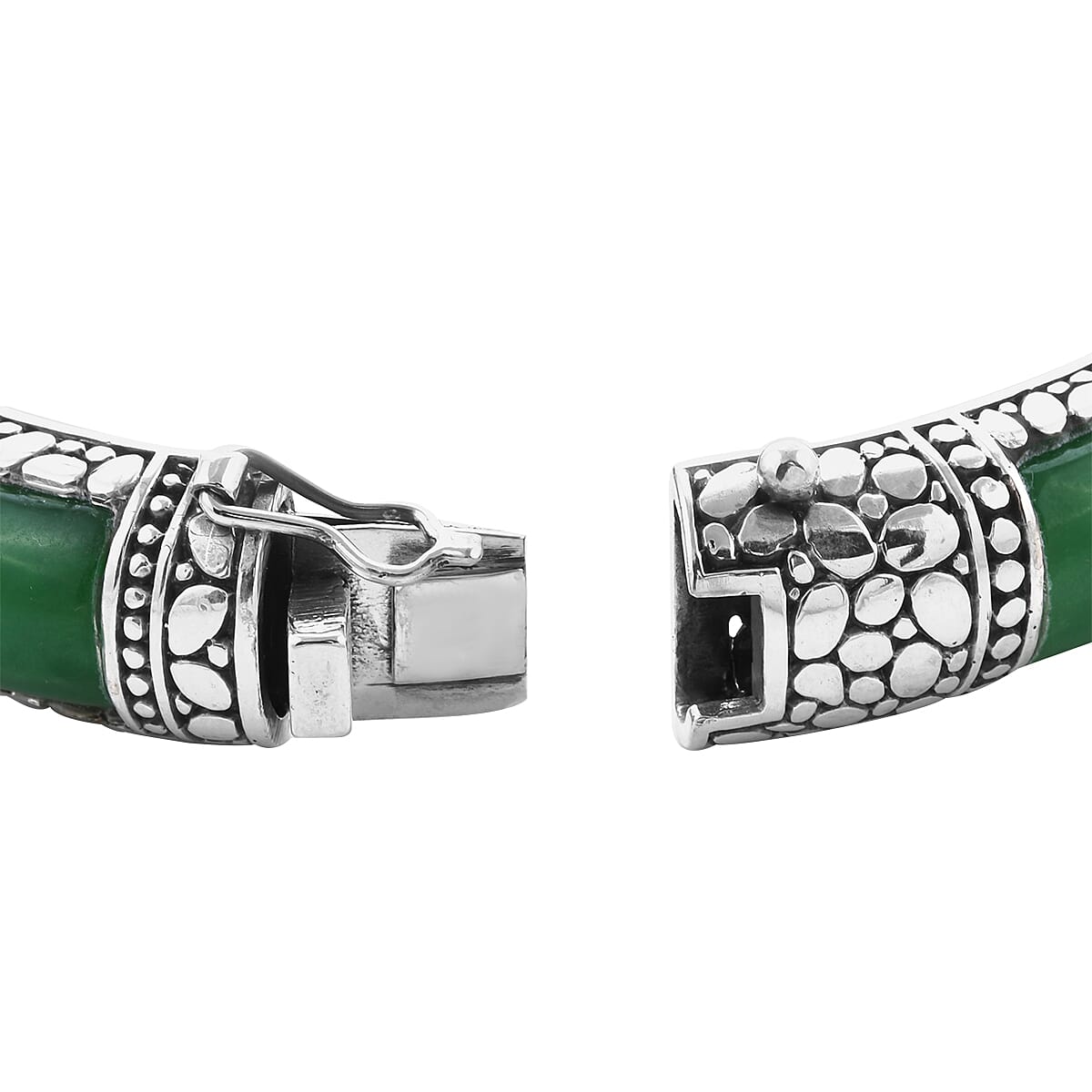 Royal Bali Collection - Green Jade Bangle (Size 7.5) in Sterling Silver 98.00 Ct, Silver Wt. 50.00 Gms