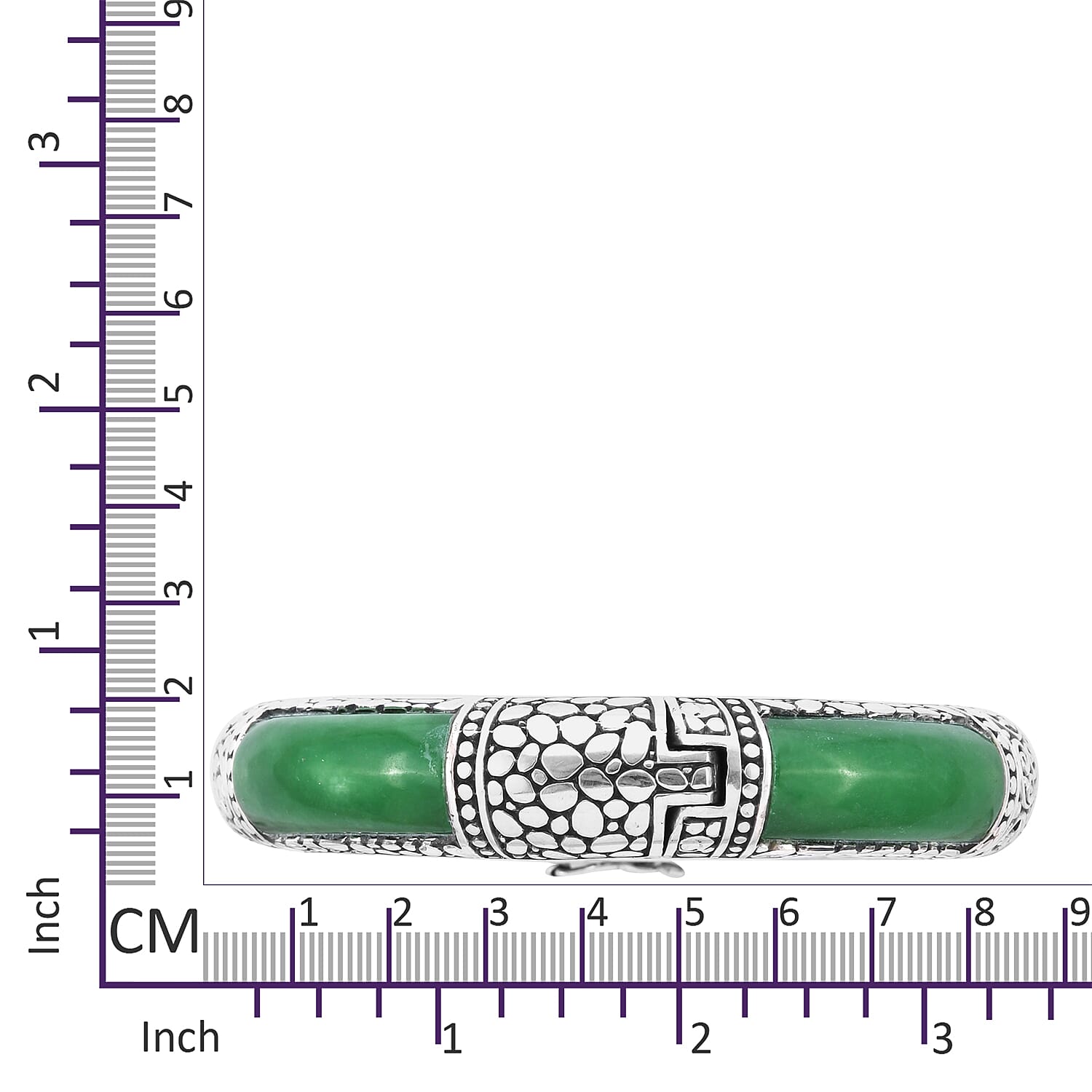 Royal Bali Collection - Green Jade Bangle (Size 7.5) in Sterling Silver 98.00 Ct, Silver Wt. 50.00 Gms