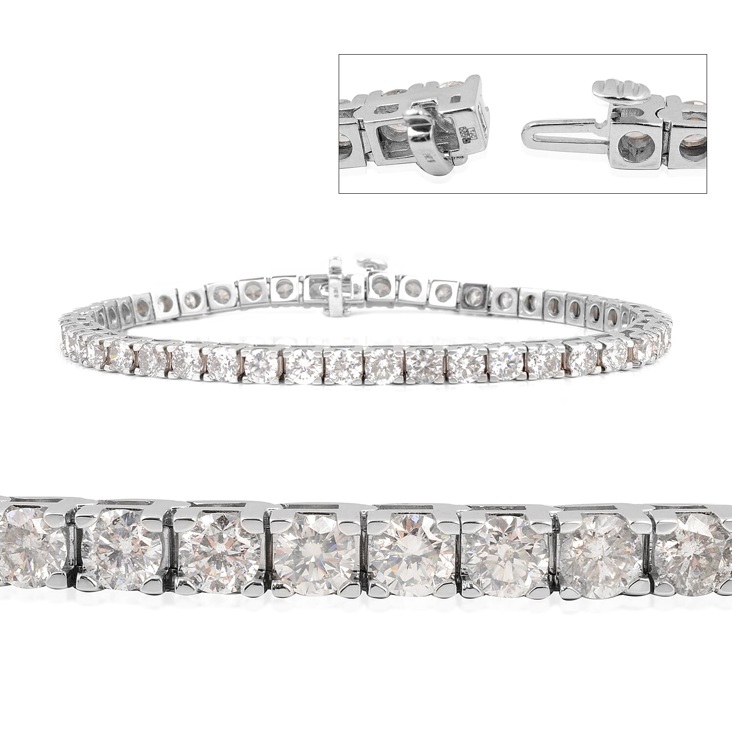14K White Gold EGL CERTIFIED Diamond (Rnd) (I2-I3 F-H) Bracelet (Size 8.25) 11.500 Ct, Gold wt 20.00 Gms.