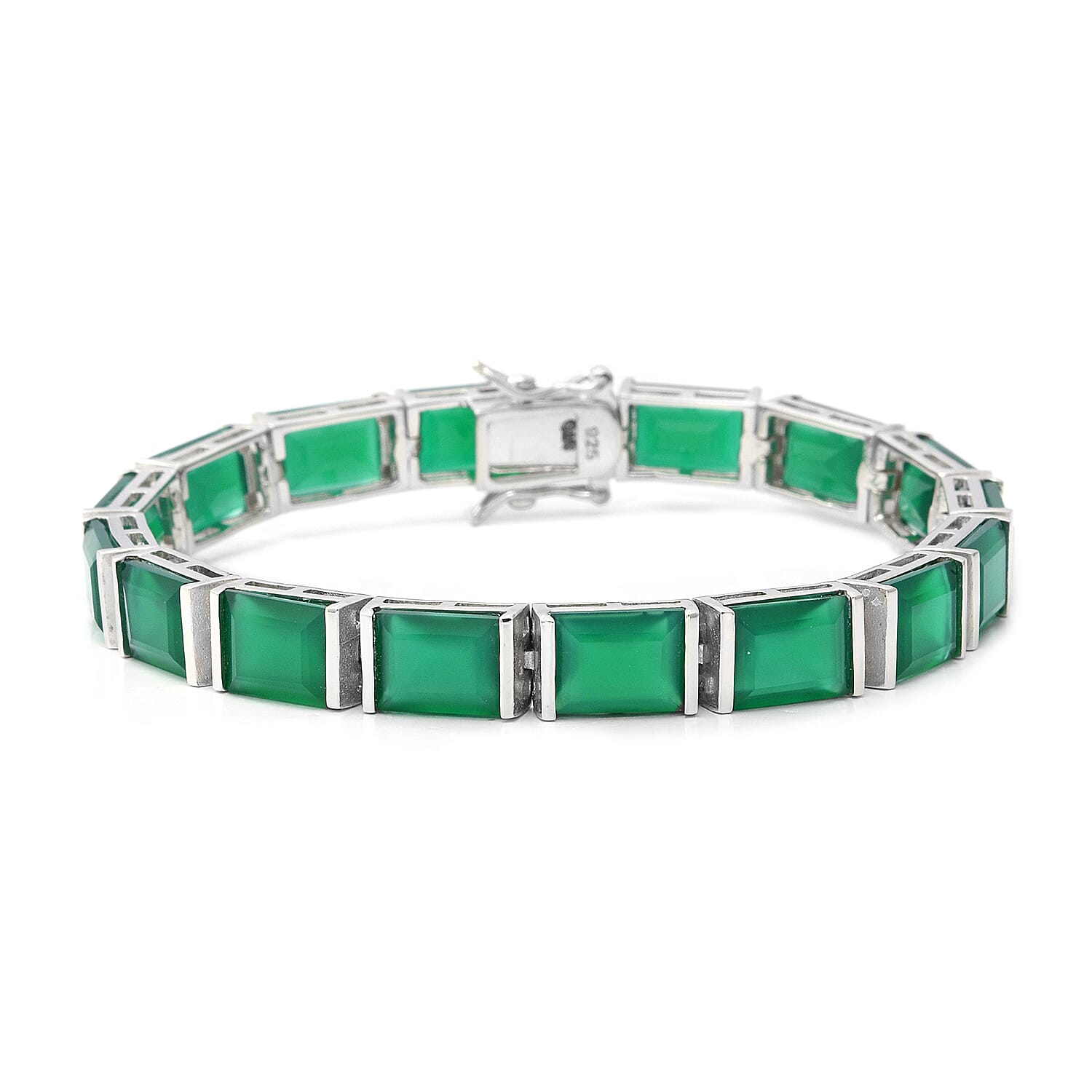 Verde Onyx (Bgt) Bracelet (Size 7.25) in Rhodium Overlay Sterling Silver 34.56 Ct, Silver wt 14.40 Gms.