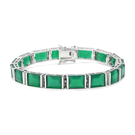 Verde Onyx (Bgt) Bracelet (Size 7.25) in Rhodium Overlay Sterling Silver 34.56 Ct, Silver wt 14.40 Gms.