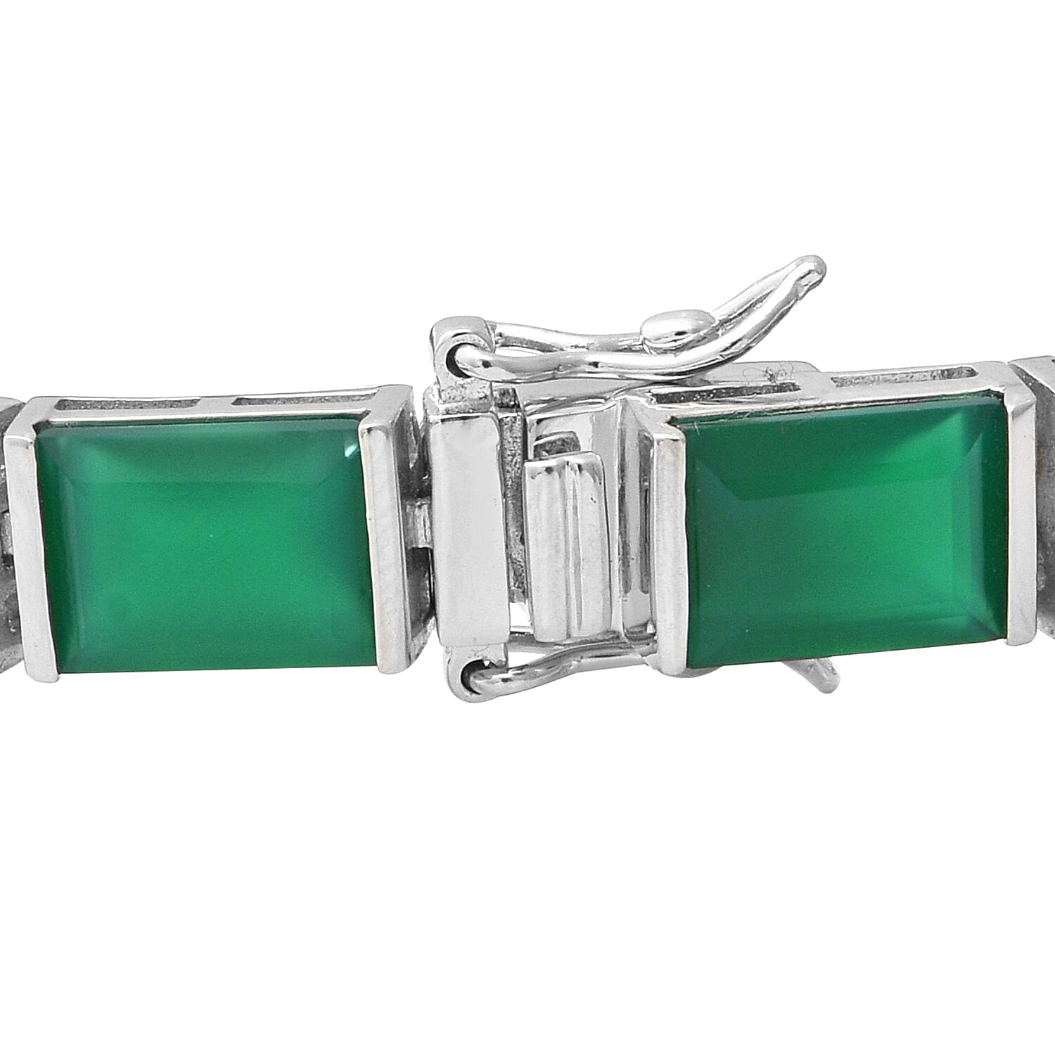 Verde Onyx (Bgt) Bracelet (Size 7.25) in Rhodium Overlay Sterling Silver 34.56 Ct, Silver wt 14.40 Gms.