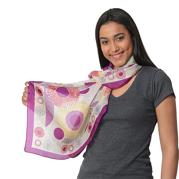 100 Mulberry Silk Scarf (Size100X100 Cm) Purple and Multi 3508141