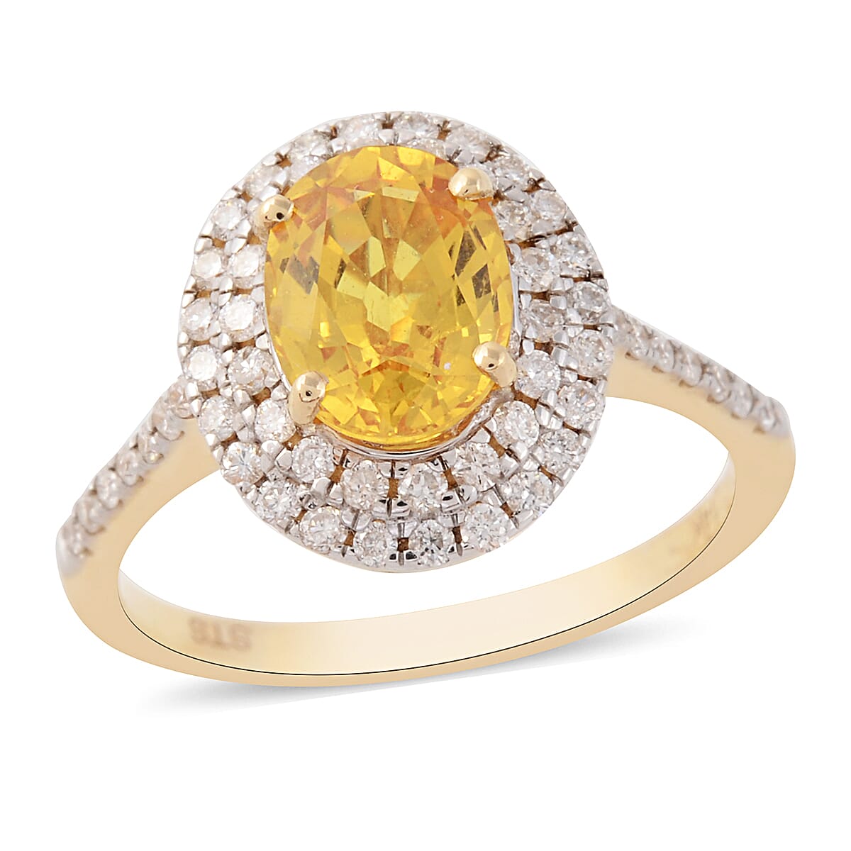 New York Close Out Deal- 14K Yellow Gold Loupe Clean Chanthaburi Yellow Sapphire ( Ovl 9x7 mm) and Diamond Ring 1.93 Ct.