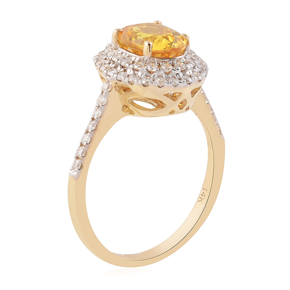 New York Close Out Deal- 14K Yellow Gold Loupe Clean Chanthaburi Yellow Sapphire ( Ovl 9x7 mm) and Diamond Ring 1.93 Ct.