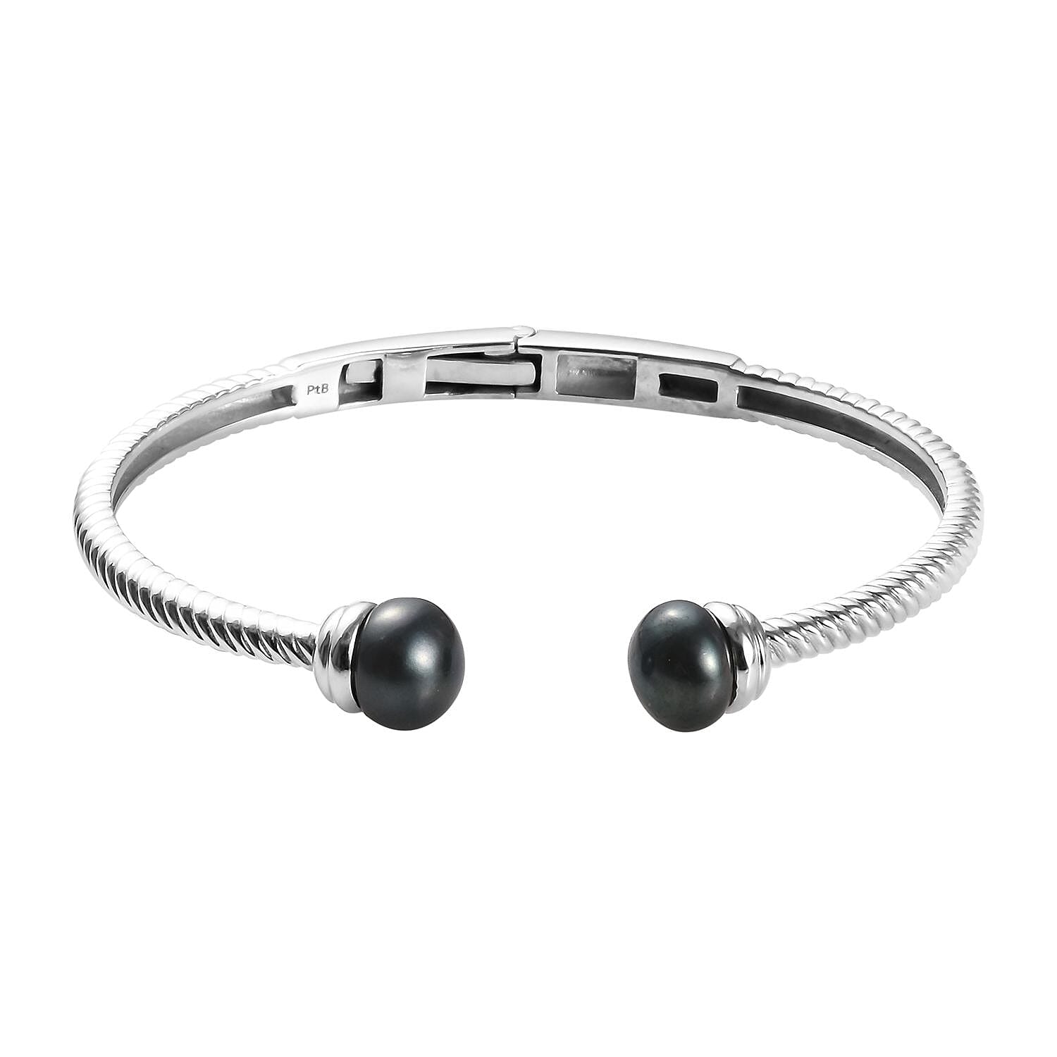 Freshwater Peacock Pearl Bangle (Size 7.5) in Platinum Plated